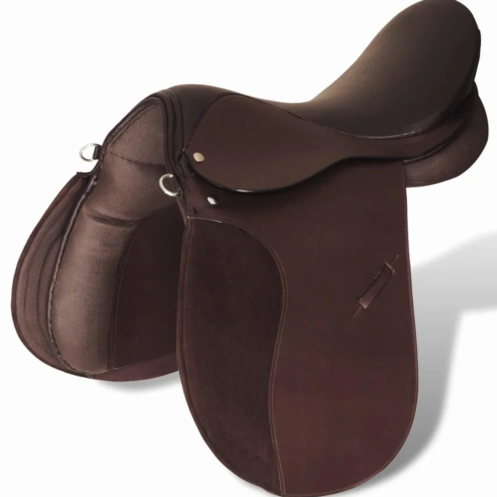Pferdereiten Sattelset Zoll echtes Leder schwarz, Kammerweite, in mit Satteldecke, Steigbügel, Gurt für Training, Wanderritt und Gelände