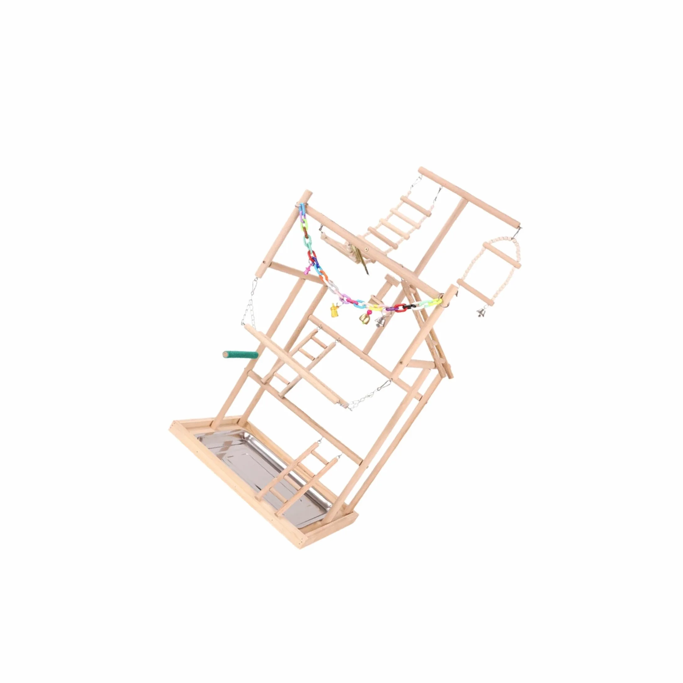 Papageienspielplatz mit Holzkonstruktion und Leiter für sichere und unterhaltsame Spielzeiten. Schwarzer Phönix Papageien Spielplatz mit Schaukel,