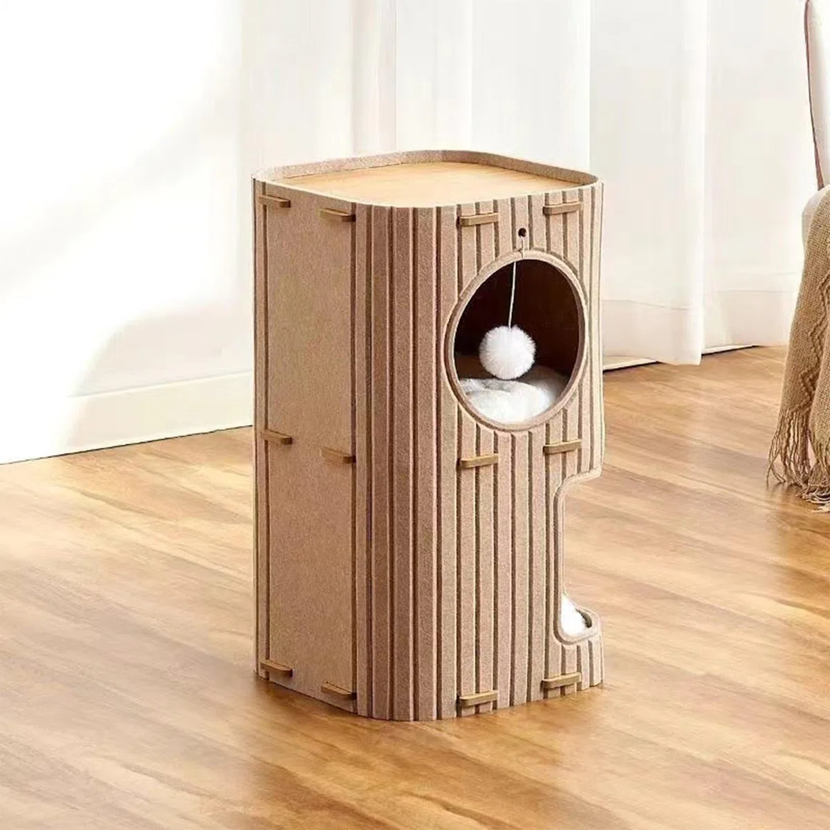 Katzenhöhlenbett Faltbares und kratzfestes Versteck mit zwei Lagen | Katzenbetten Mit Plüschball Für Ruhige Stunden, Entspannung, Schlaf, Spiel, Zuhause Und Reisen, Für Den Innenbereich