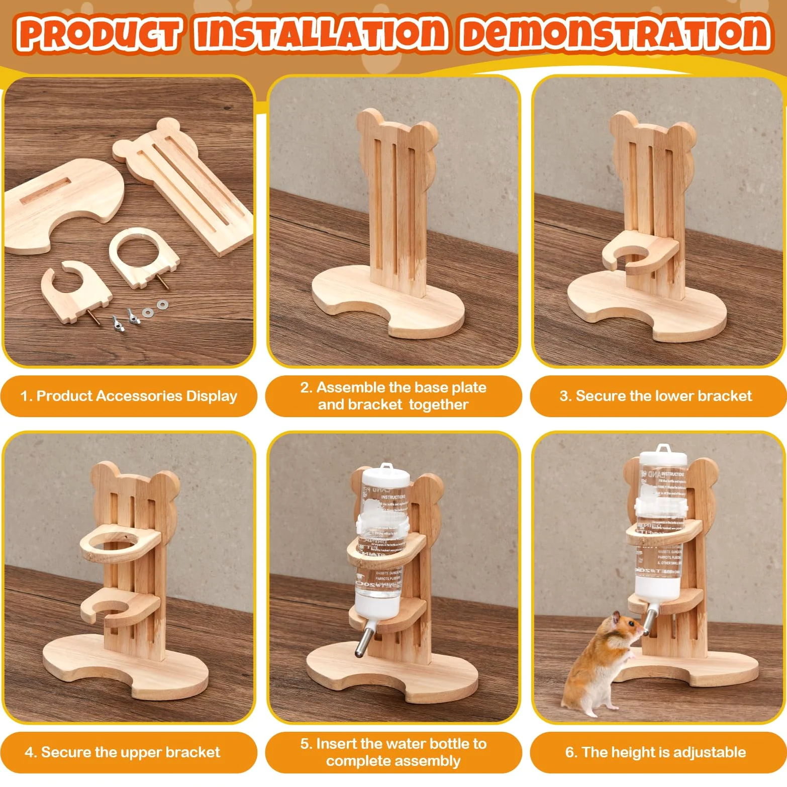 Hamsterspielzeug-Set, 19-teilig, Holz, versteckt, Baumstamm, Tunnel, Rohr, leises Training, Laufräder, Wasserflaschen-Set, Sandbadschale, 10 Arten, Kauspielzeug für Hamster, Lebensraum