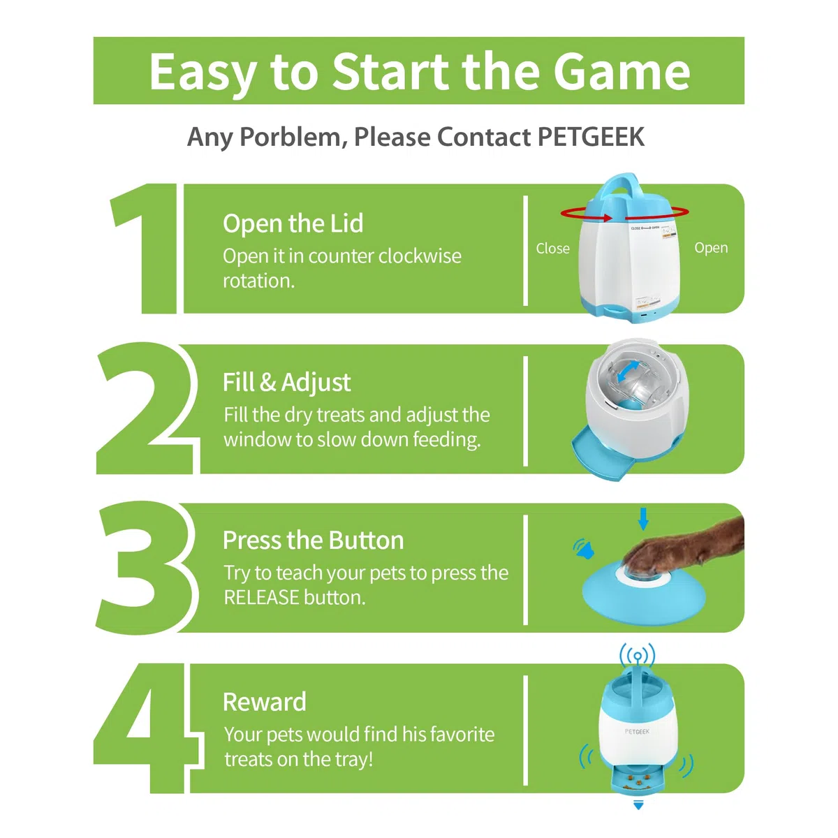 PETGEEK Hundefutterspender-Spielzeug, Leckerli-Dosierung Hundespielzeug für IQ-Training, interaktives Puzzle-Spielzeug, um sie zu beschäftigen, 3000 mAh über USB wiederaufladbarer Leckerli-Spender mit