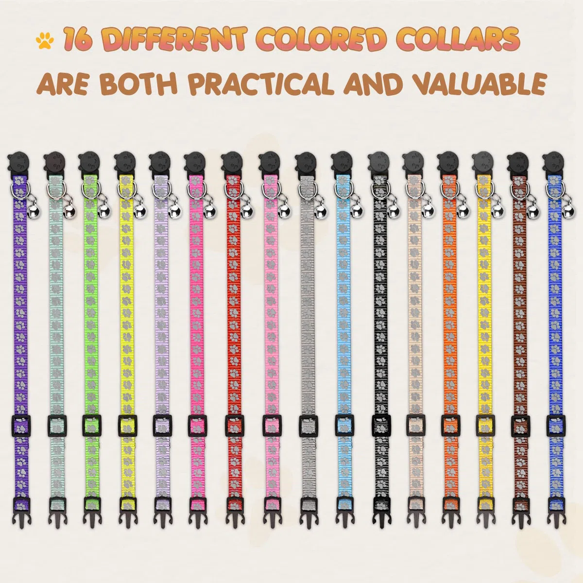 Katzenhalsbänder mit Glöckchen, reflektierend, Sicherheitshalsband, Nylon, Katzenhalsbänder für Mädchen, Jungen, Katzen (19,1 - 32 cm), 16 Stück