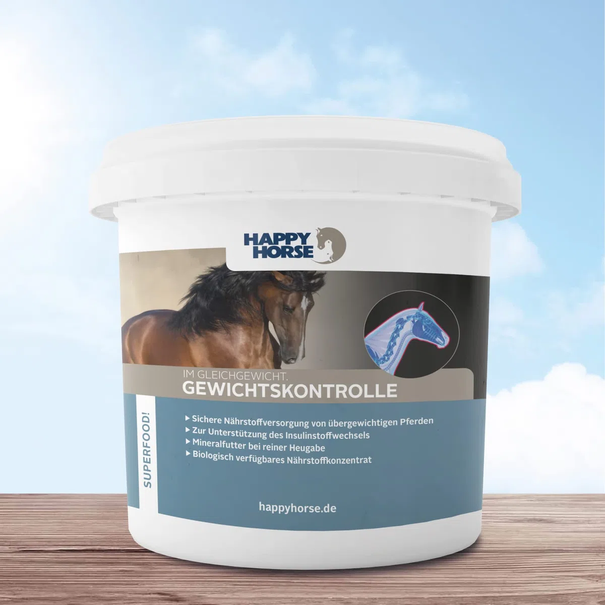 HAPPY HORSE Gewichtskontrolle – Schlank & Fit | 5 kg Ergänzungsfuttermittel für Pferde mit stoffwechselbedingtem Nährstoffbedarf | Stärkearm & ohne Getreide | Mit Mikronährstoffen, Bierhefe & Kräutern