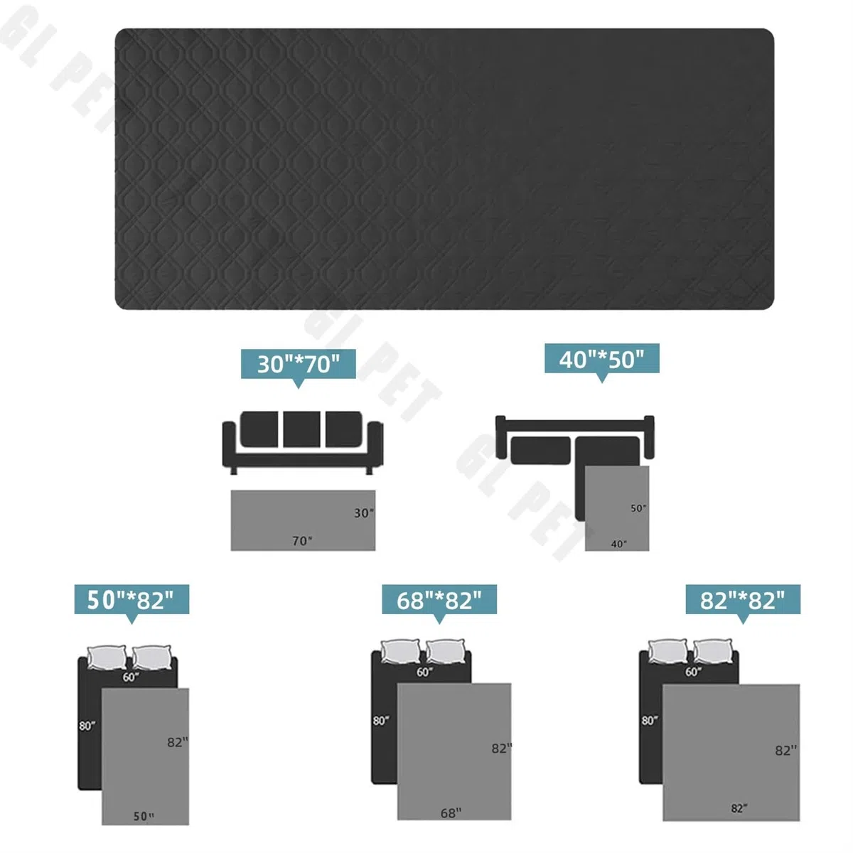 Hundedecke Wasserdicht Wasserdichter Hundebettbezug und Haustierdecke, Sofa, Haustierbettmatte, Auto, Inkontinenz, Matratzenschutz, Möbel, Couchbezug(Gray,130X210cm 50X82in)