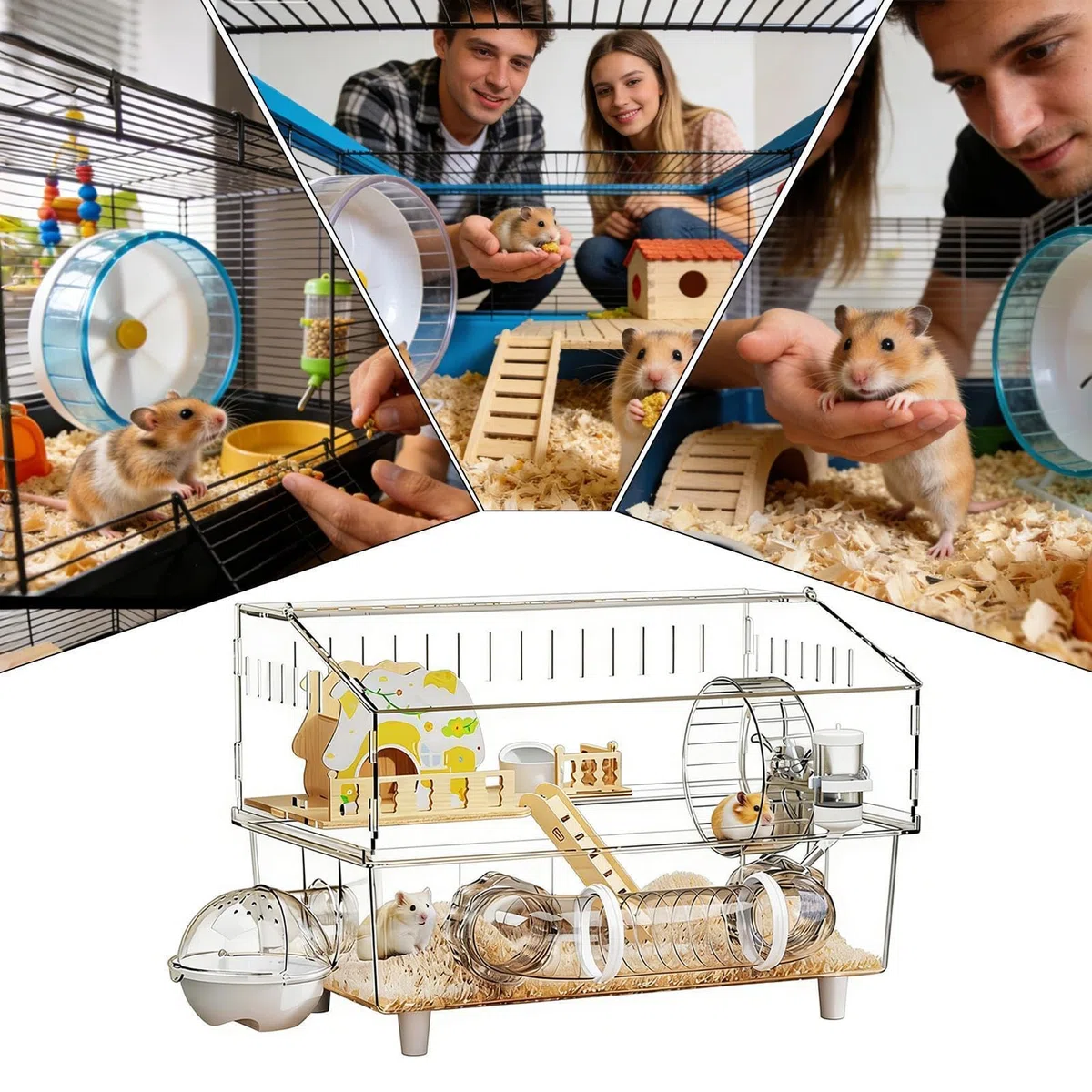 Hamsterkäfig 2-stöckiges, Nagetierheim | Geräumiger Hamsterkäfig mit Trinkflasche und Toilette für Kleintiere wie Meerschweinchen, Beobachtung zu Hause oder