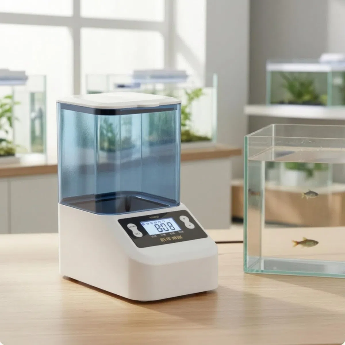 Aquarium-Futtautomat mit digitalanzeige großes fassungsvmögen futtautomat mit zeitschaltuhr leicht einzurichten fischfuttspend für koiteich, Schwarz, 1000ml Doppelbatterie Große Partikel