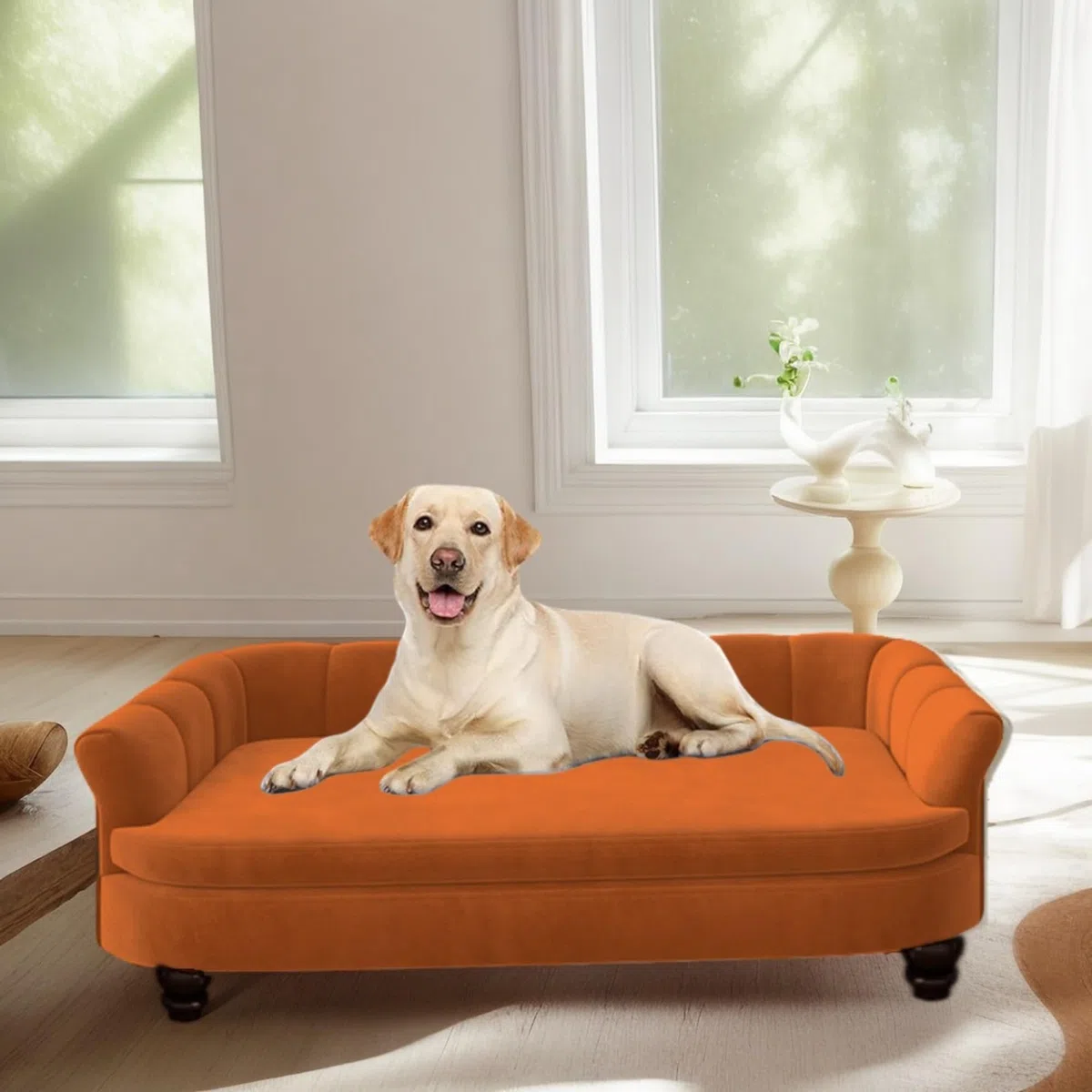 Hundesofa, bequemes Haustiersofa für große und mittelgroße Hunde, weiches Samtkissen, langlebige Hundemöbel für Wohnzimmer, waschbares Hundebett für Couch (orange)