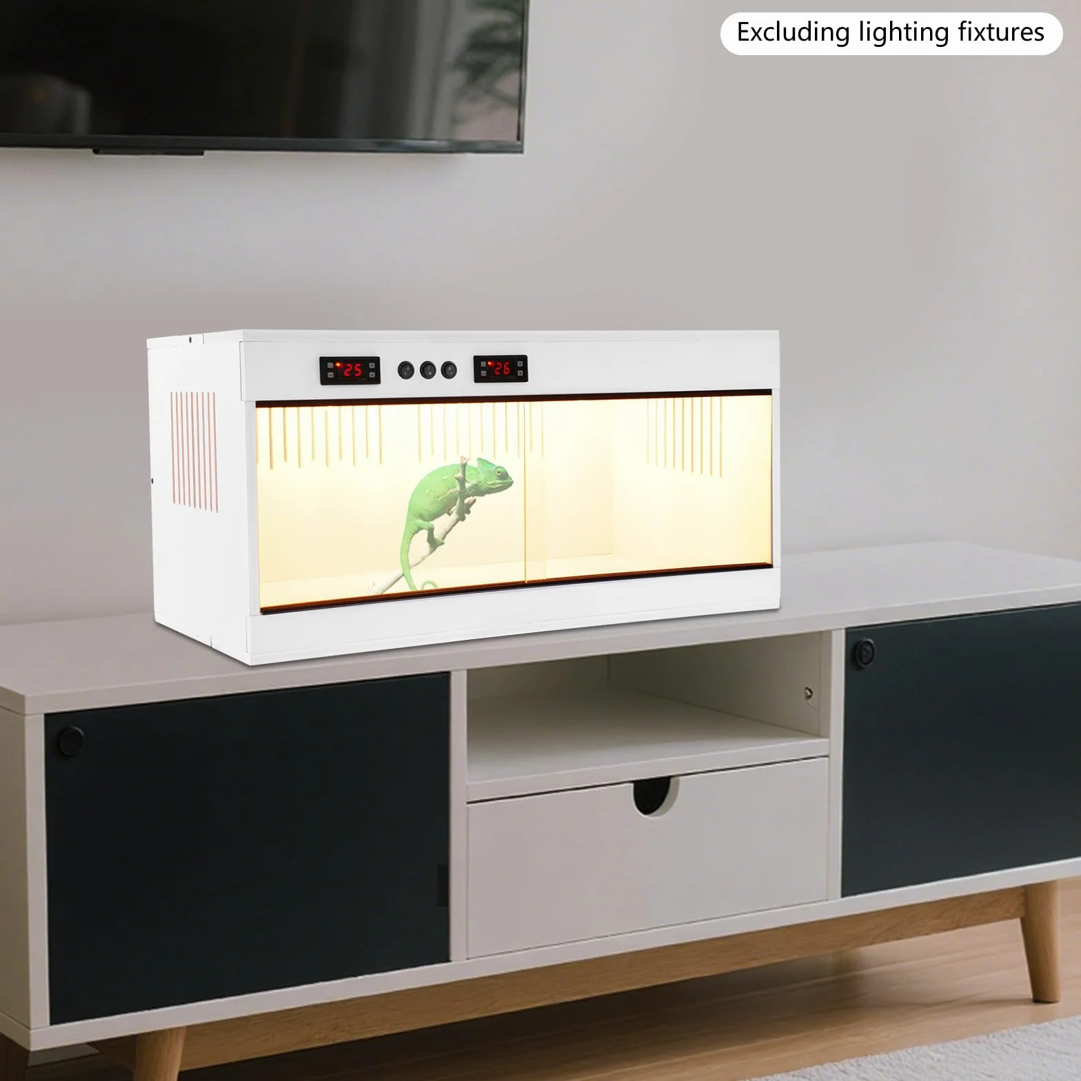 Reptilien Terrarium 80x40x40 cm mit Schiebefenster, Thermometer bis 40℃ & Seitenbelüftung, Fütterungsbox für Landschildkröten, Chamäleon, Schnecken, Spinnen, Leguan, Gecko (weiß)