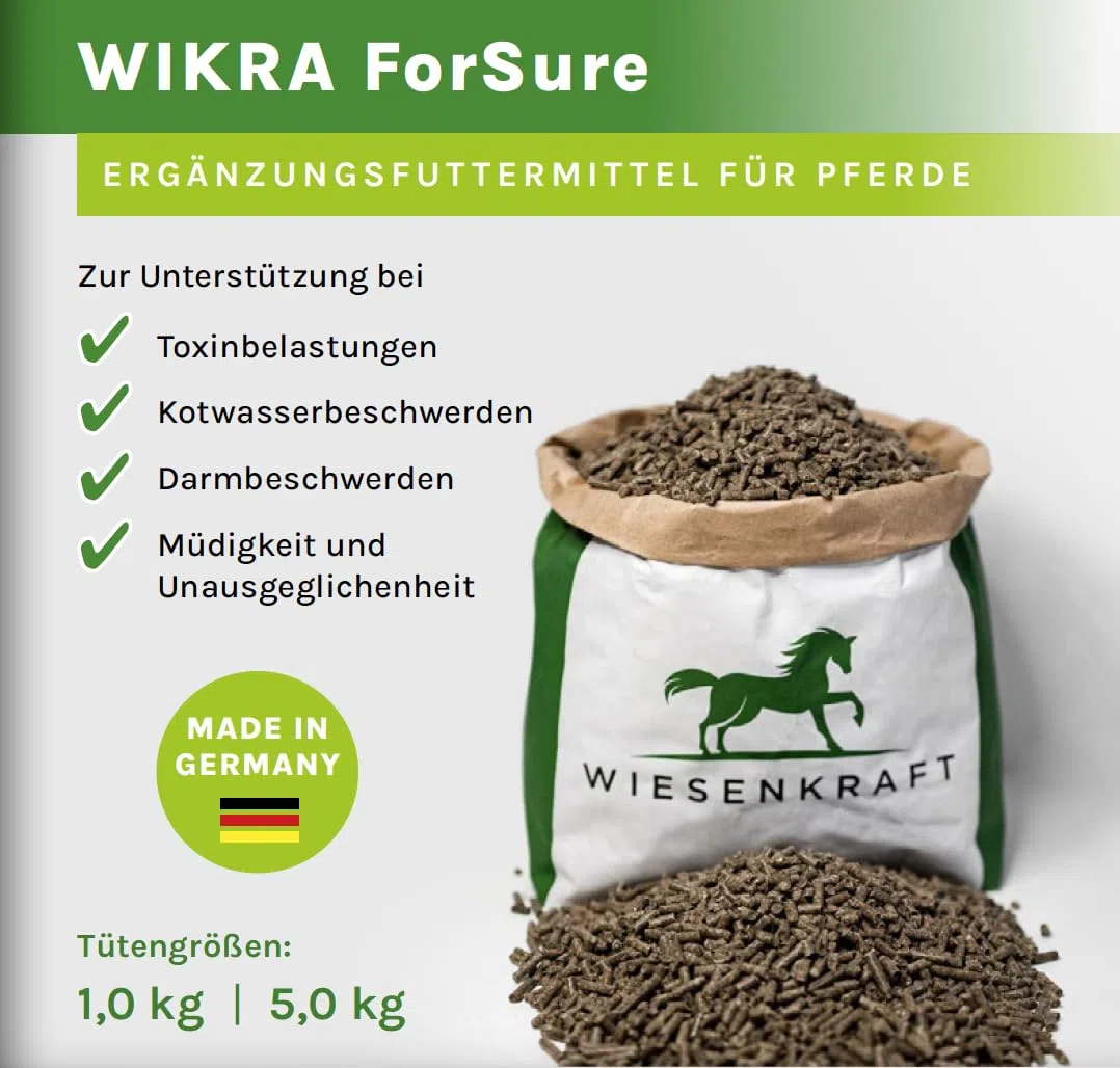 Wikra ForSure – 5kg – Natürliches Zusatzfutter für Pferde, mit Tierärzten entwickelt, bei Magenproblemen, Kotwasser & Darmbeschwerden, 100% naturrein, getreidefrei, industriezuckerfrei