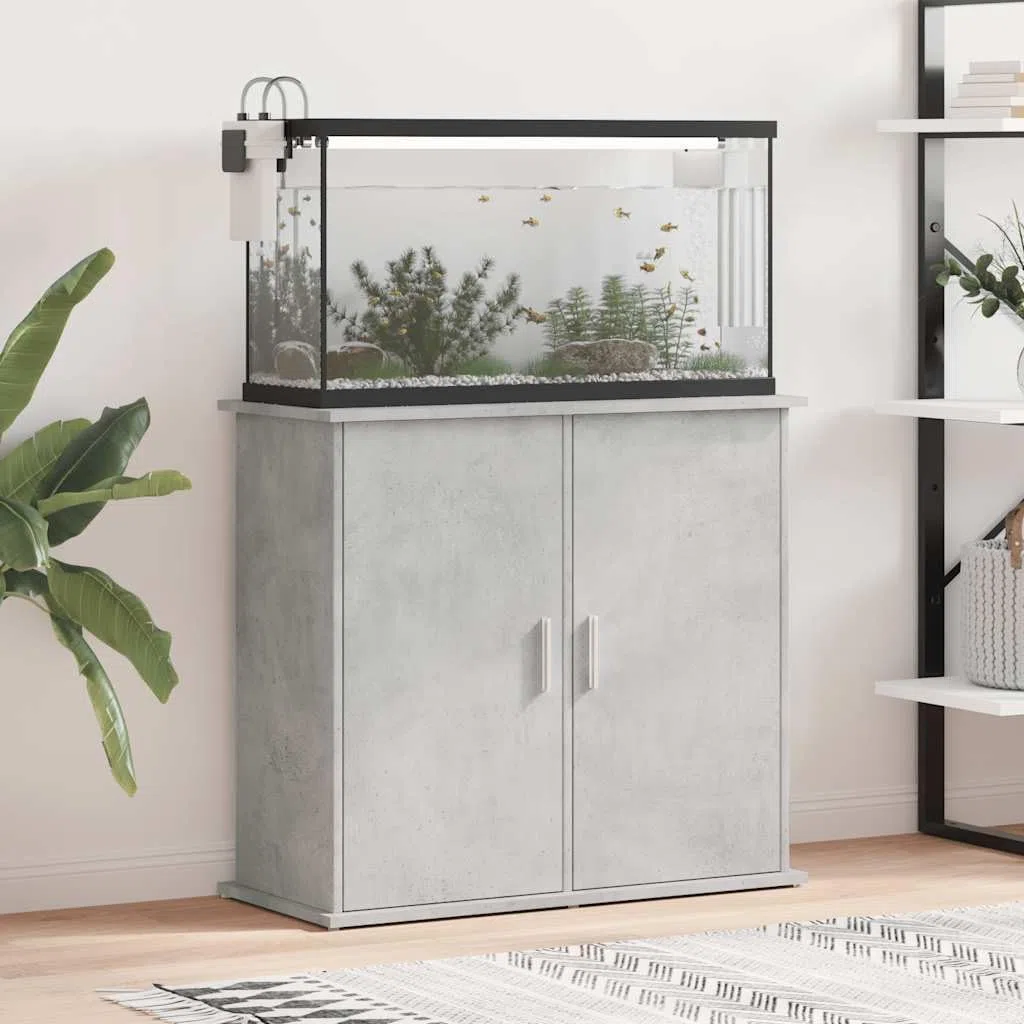 Aquariumständer Betongrau 81 x 36 x 73 cm Holzwerkstoff | 4 Türen Stauraum, Feuchtigkeitsbeständig, Stabile Konstruktion, Mit Wandbefestigung