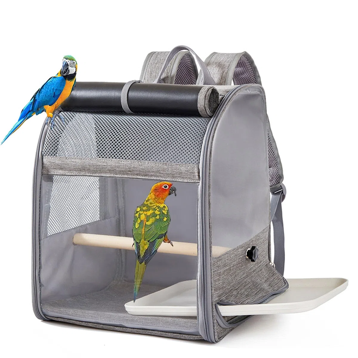 Vogel-Rucksackträger, Vogel-Reisekäfig mit Stehstange und herausnehmbarem Tablett, für kleine Vögel Papagei Wellensittich,1,38 * 24 * 31cm