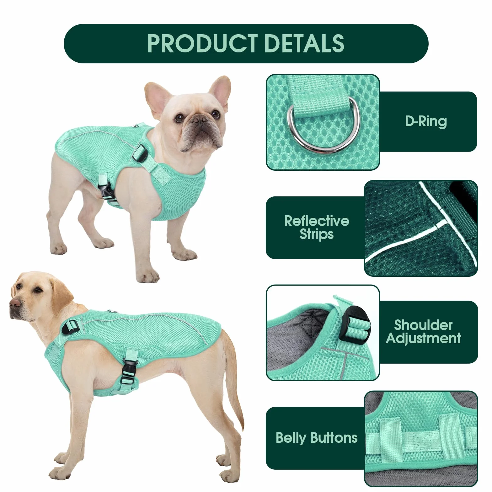 Kuoser Hund Kühlweste, Kühlweste für Hunde zur Abkühlung im Sommer, Atmungsaktive Hundekühlweste mit Hitzeschutz & Sonnenschutz, Outdoor Cooling Vest Dog, Grün M