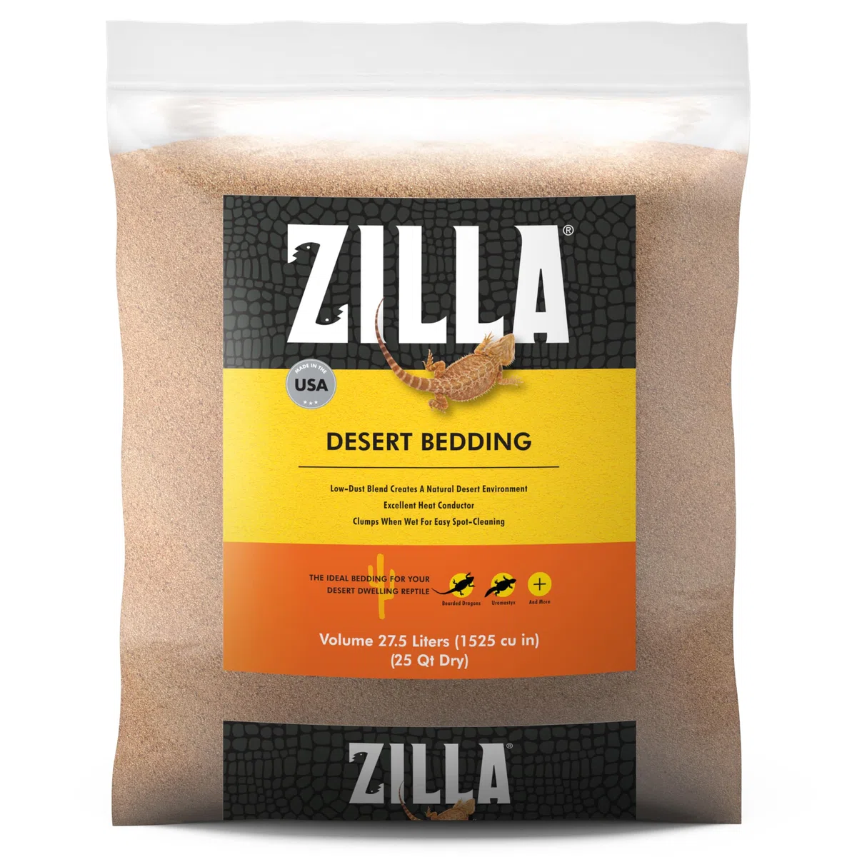 Zilla Wüstenstreu, Substrat für Reptilien-Terrarien, ideal für Bartagamen, Uromastyx und mehr, 25 Quarts
