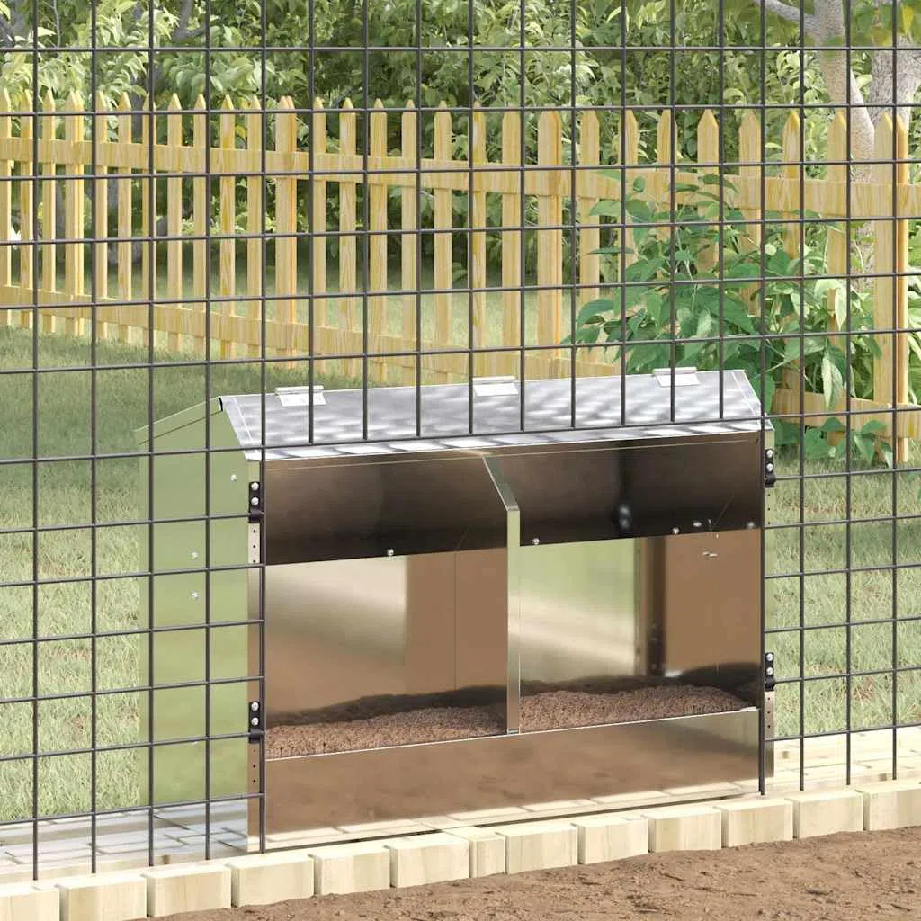 Kaninchenfütterer Silber aus verzinktem Stahl 64,5 x 25,5 x 45,5 cm wetterfester Futterautomat für Innen und Außen mit 6 kg Kapazität robuster Futterspender für Kleintiere und Kaninchen