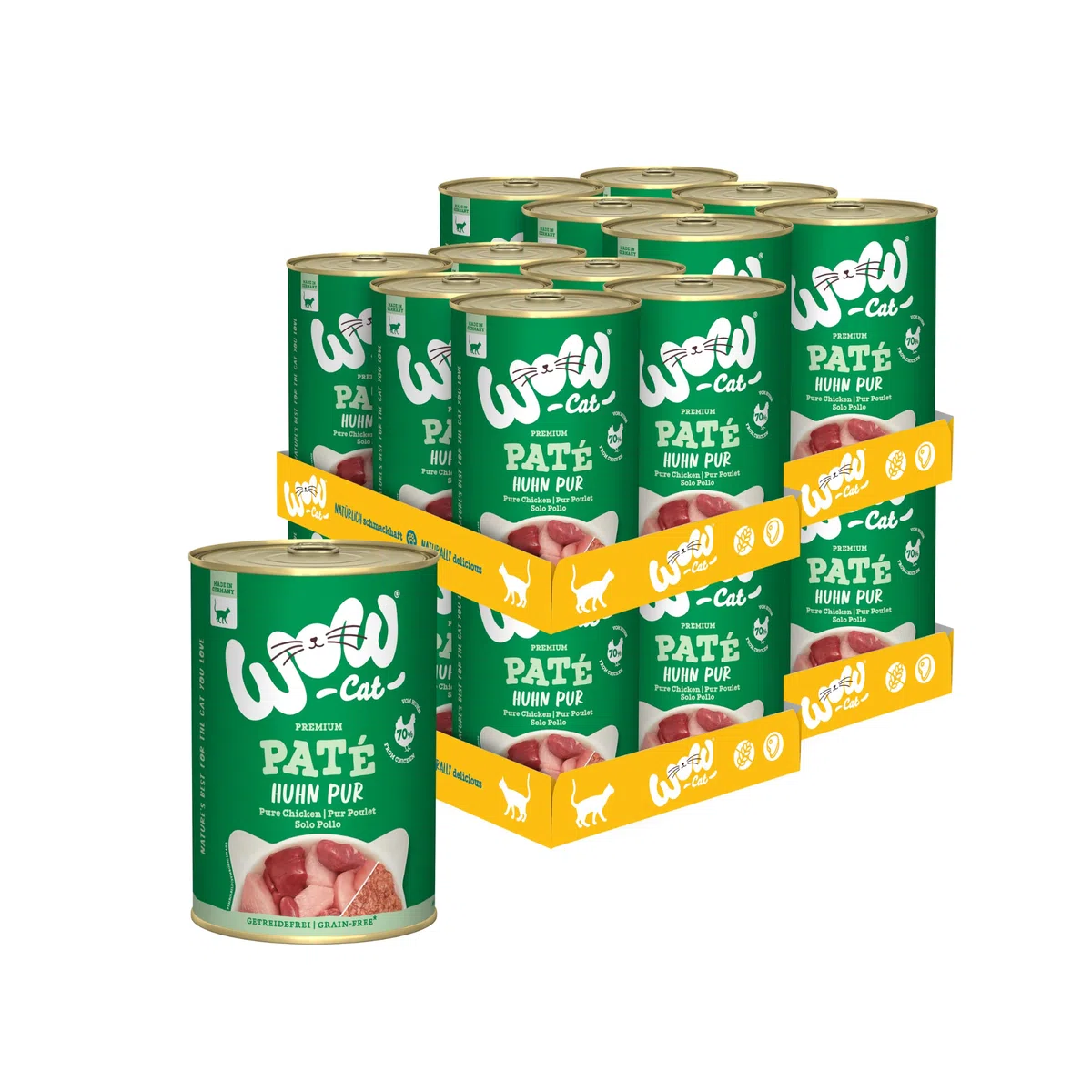 WOW Cat Adult Nassfutter Paté Huhn Pur 24 x 400g | ohne Getreide
