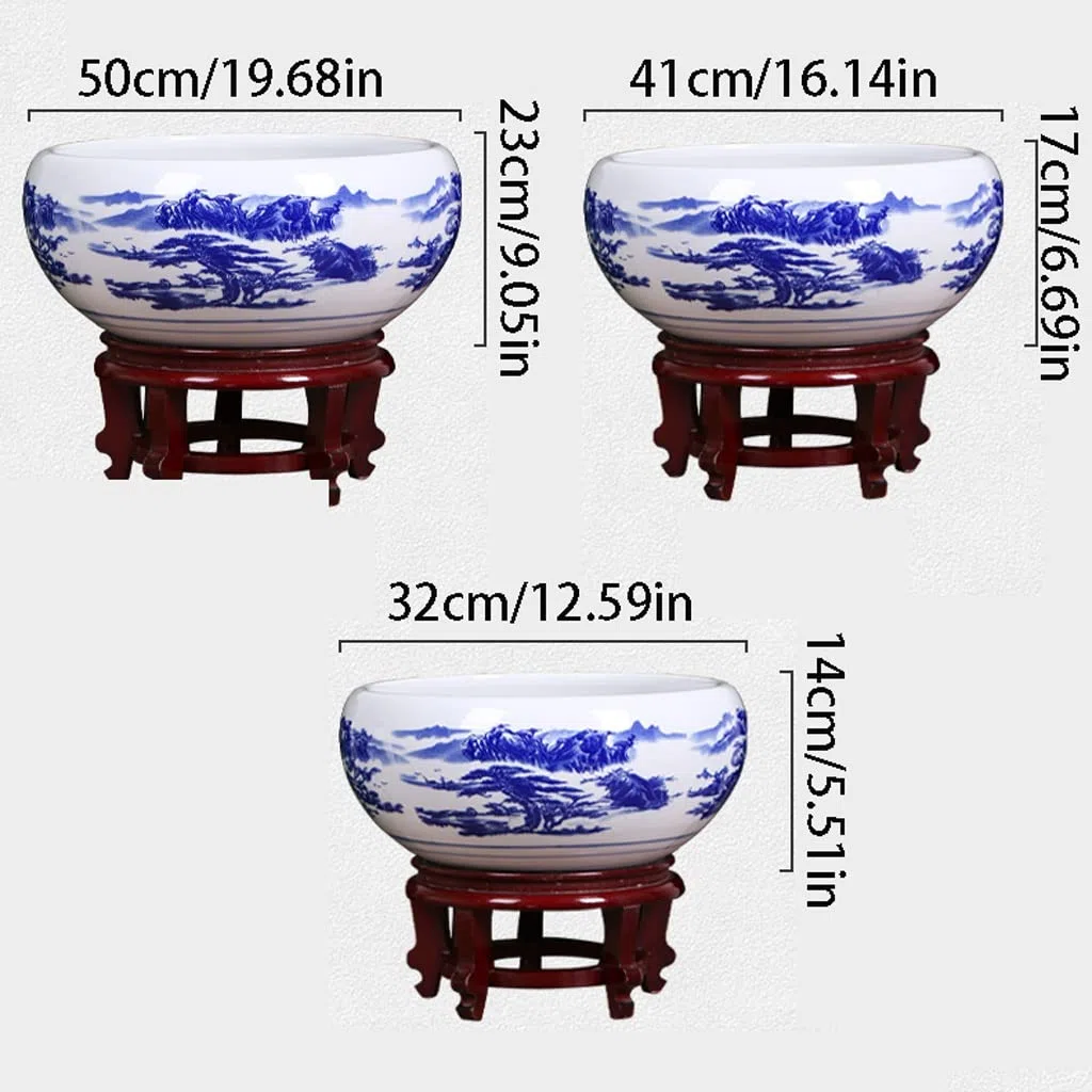 HIHELO Aquarium Aquarium Aquarium Blau und Weiß Keramik Goldfischglas Zuhause Wohnzimmer Büro Desktop Fischkulturschale Aquarium Starter Kits Kleines Aquarium (Color : B, Size : 32CM)