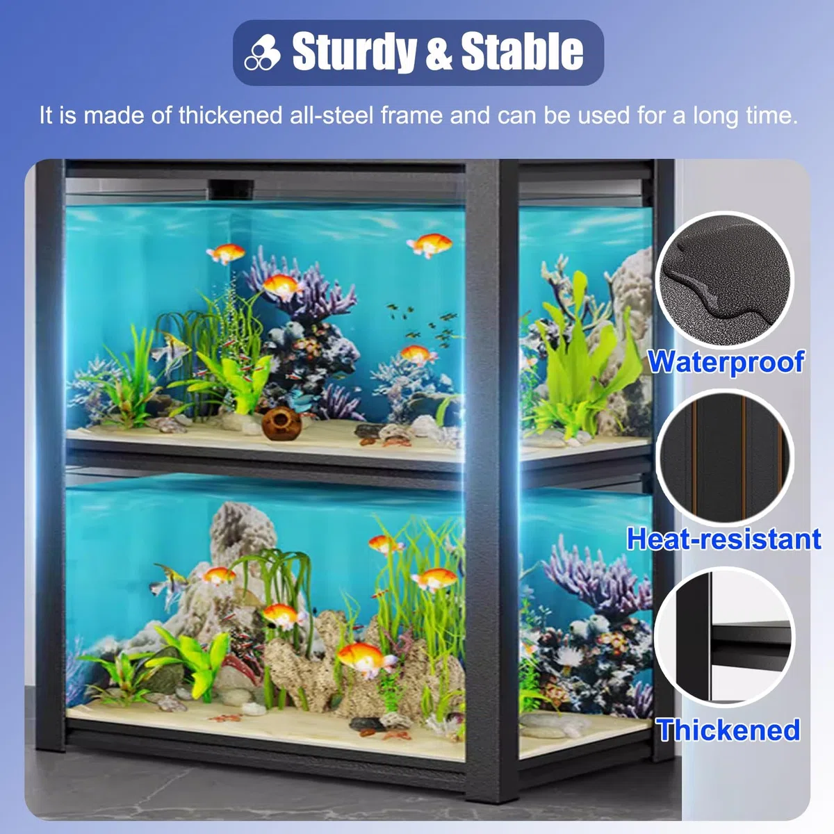 Aquarium Unterschrank Verstellbarer Schildkrötenständer für 3 Fischtanks, Terrarienregale mit Stahlrahmen für Bauernhäuser, Dekorativer Insektentankhalter für Wasserpflanzen(60x30 cm (24 x 12in))