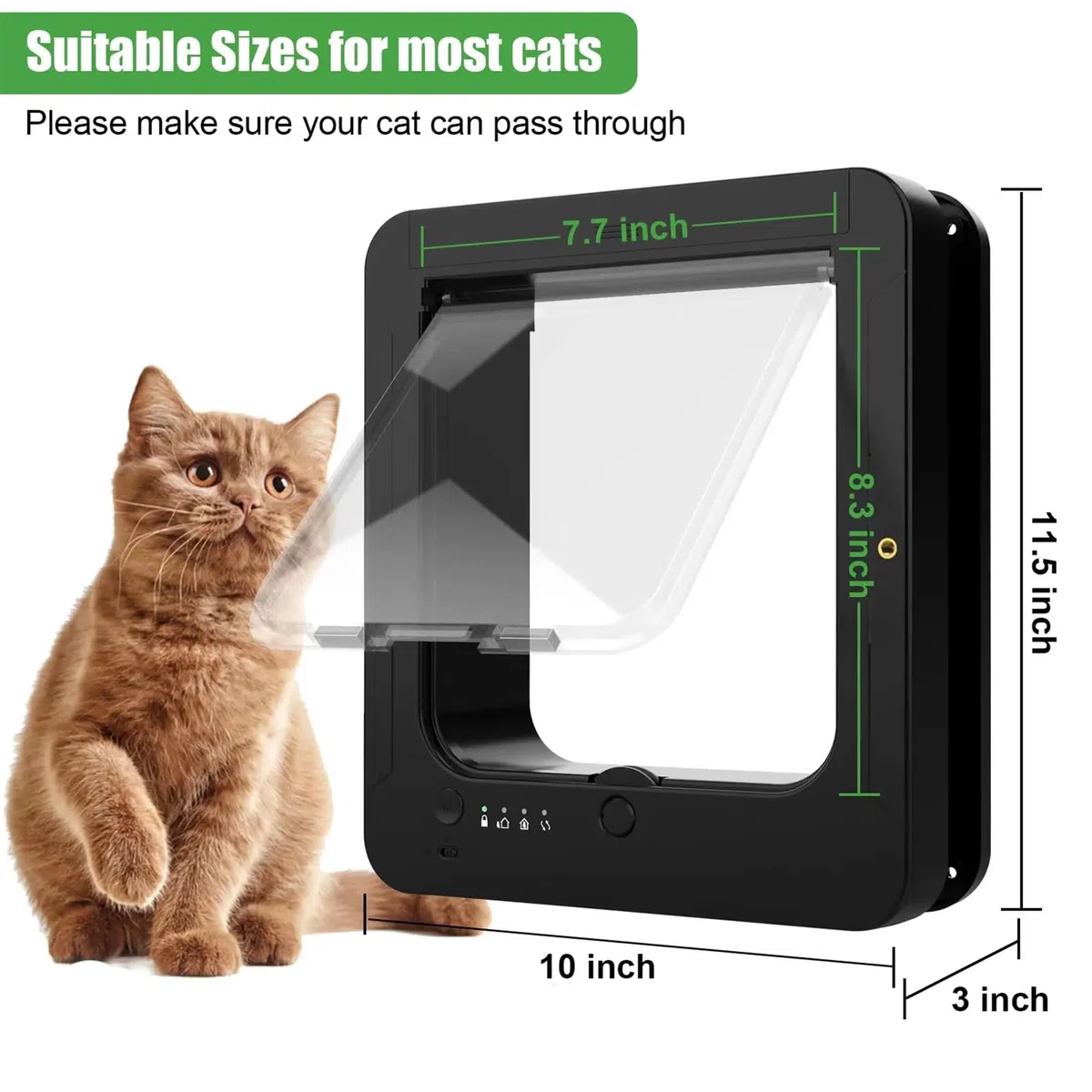 Smart Cat Flap, Mikrochip Katzentür mit 2 Sensorhalsbändern und Fernbedienung, ideal für Katzen und Welpen, Öffnungsgröße 19,6 x 21,1 cm, einfach zu installieren