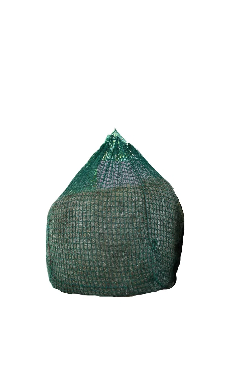 für Pferde - großes Rundballen-Netz in der Größe 1,4m x 1,4m x 1,6m (Höhe) | 500kg Füllmenge | Maschenweite: 6 cm (engmaschig) | Schnur-Stärke 5 mm