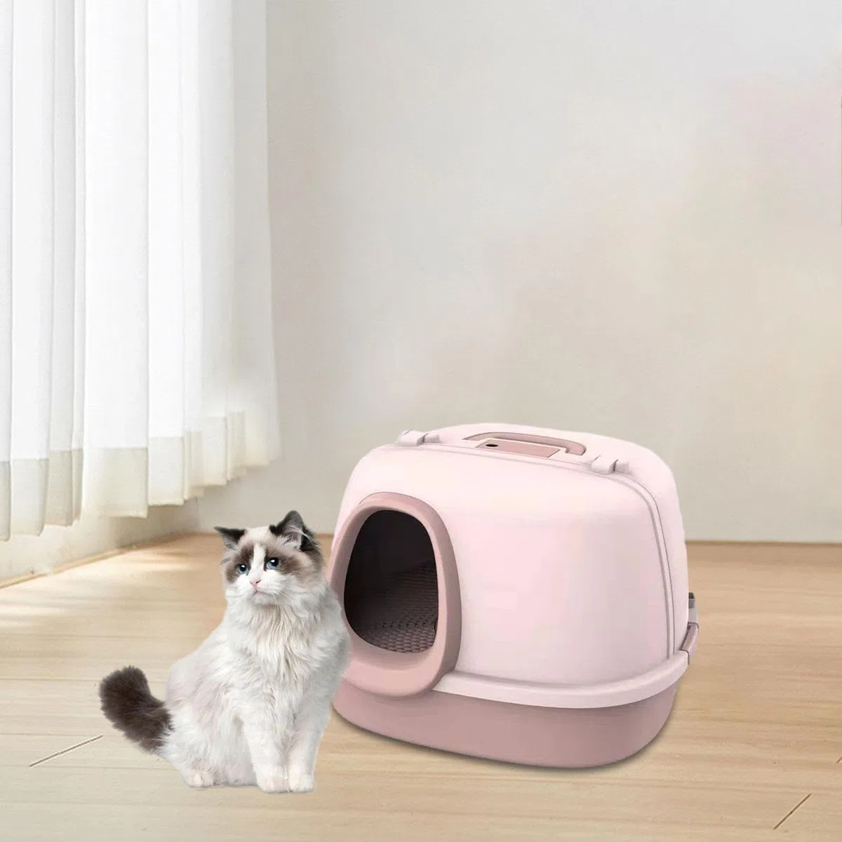 Katzenklo Geschlossen Katzenklo Haube Katzentoilette Katzenlitterbox Faltbar mit Korridoreingang Gegen Spritzen Aus PP mit Großzügigem Innenraum für W, Rosa