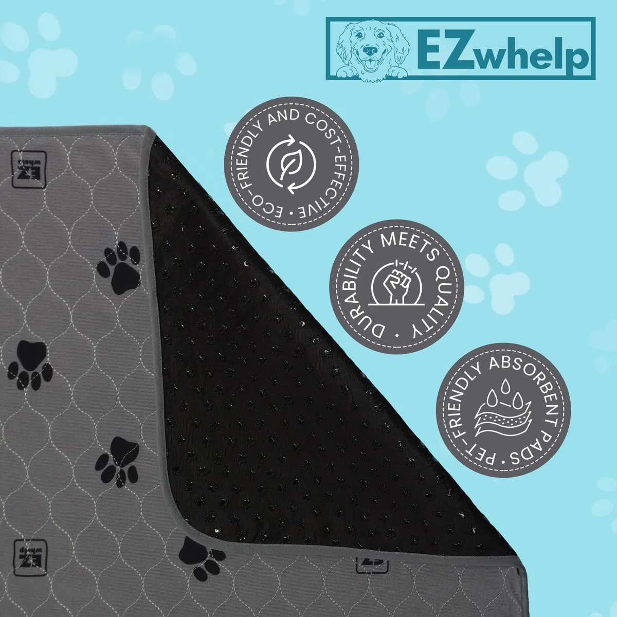 EZwhelp Wiederverwendbare, schnell trocknende Unterlage – wasserdichte Haustier-Urinierpads waschbar für große Hunde – rutschfeste Hundetrainingspads, schnell saugfähig – wiederverwendbare