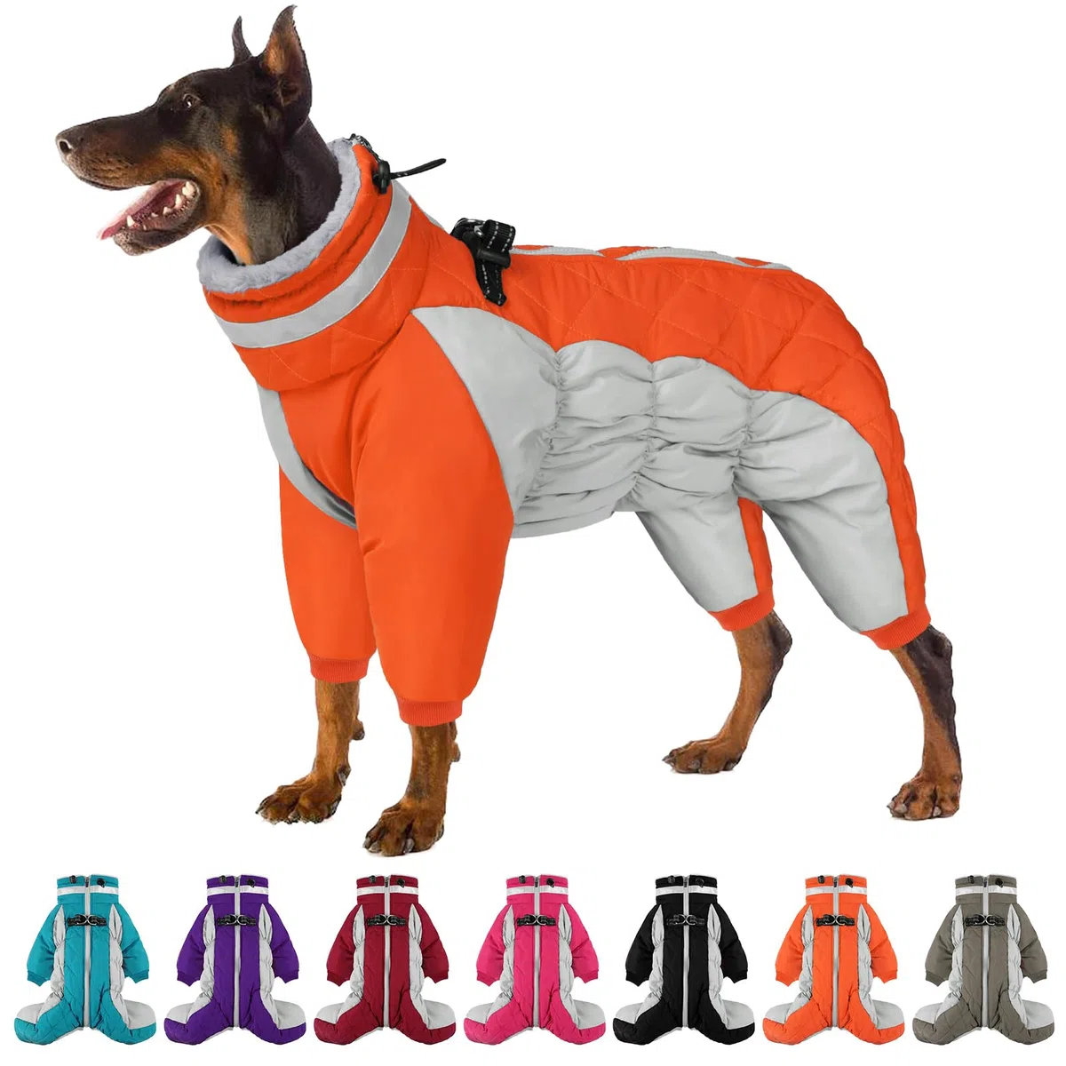 SUNFURA Hundejacke Ganzkörperjacke Warme Fleecejacke Für Große Hunde Wintermäntel Rollkragen Mit Reflektierendem Geschirr Schneeanzug Hundejacken