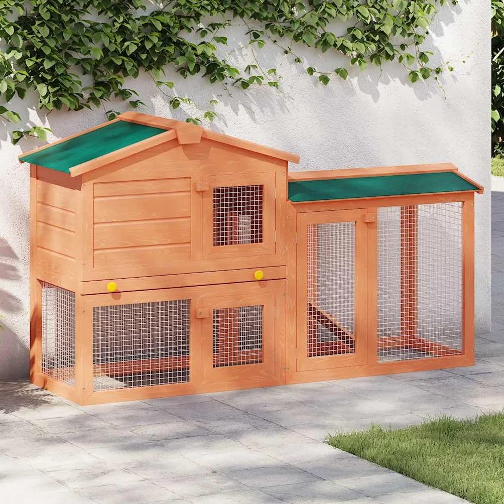 Großer Holz-Kaninchenstall mit 2 Ebenen, wetterfestem Dach, ausziehbarem Schubfach, stabilem Gitter, ideal für Kaninchen, Meerschweinchen, Nager, Indoor und Outdoor Nutzung