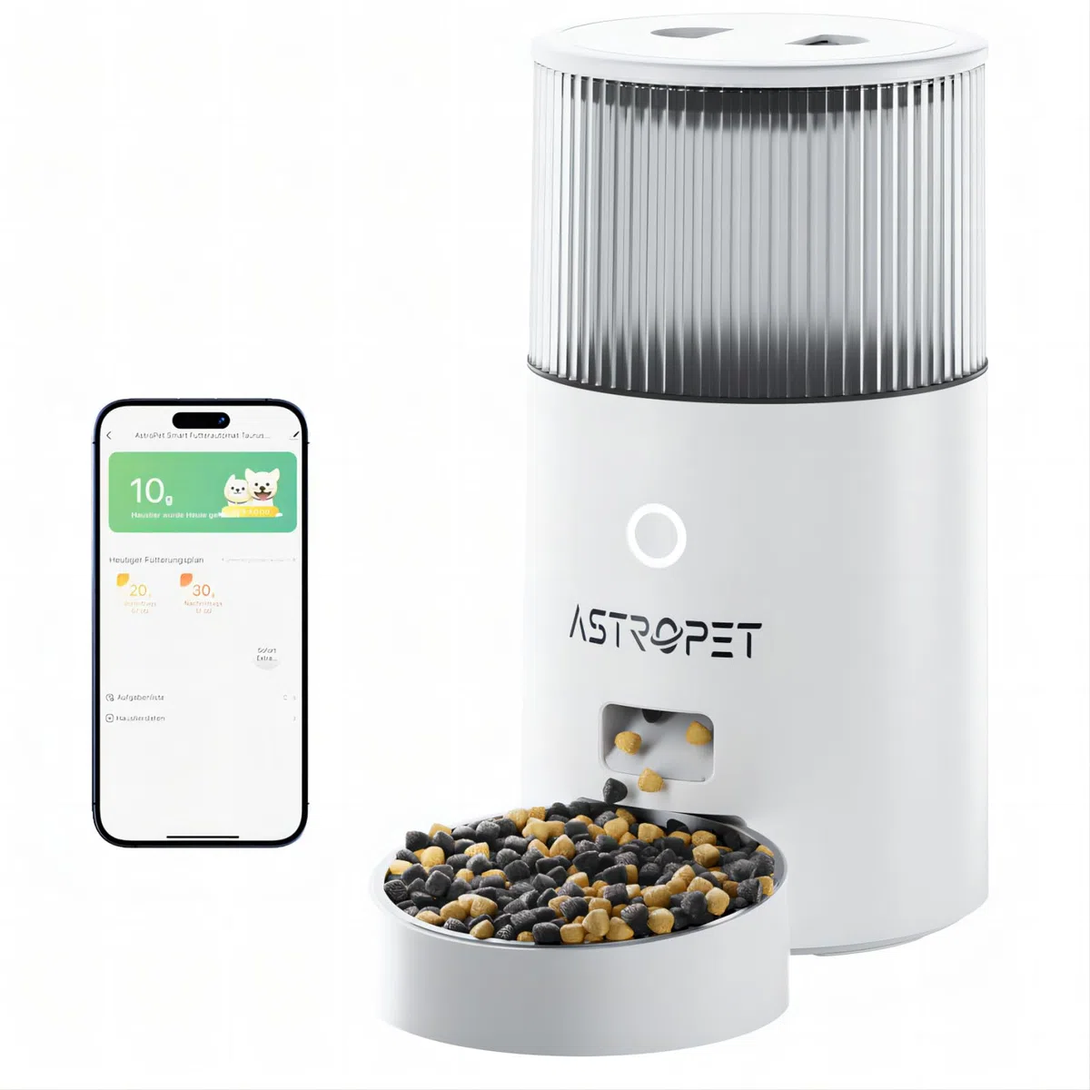 AstroPet Futterautomat für Katzen & Hunde, APP-Steuerung | 2,5L Katzenfutter Automat Automatischer Futterspender, 1-10 Mahlzeiten/Tag, bis zu 15 Tage, Edelstahlschüssel