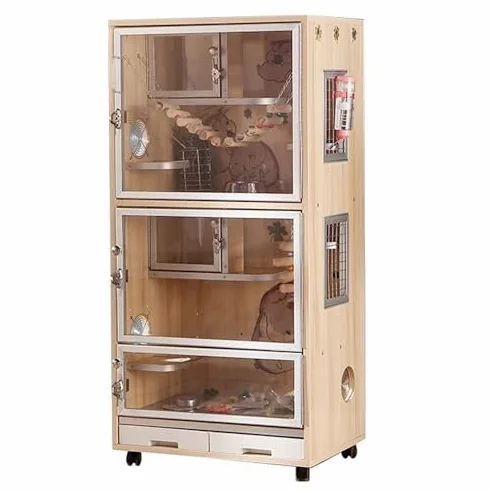 Chinchillabur, Holzkäfig für Kleine Tiere mit Rädern und Ausziehbare Schüssel, Ideal für Chinchillas, Frettchen, Kaninchen und Meerschweinchen