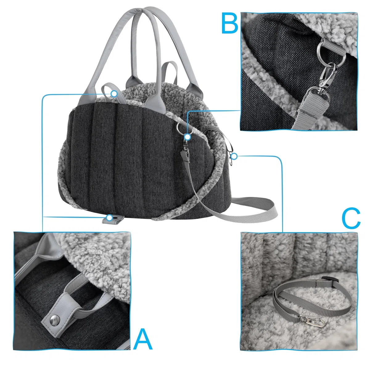 Hundetasche, Tragetuch, Tragetasche, Haustier, Transporttasche, Höhenverstellbar, Hundezubehör, Transportbox, Reise, 38x24x28 cm, Schwarz Inari