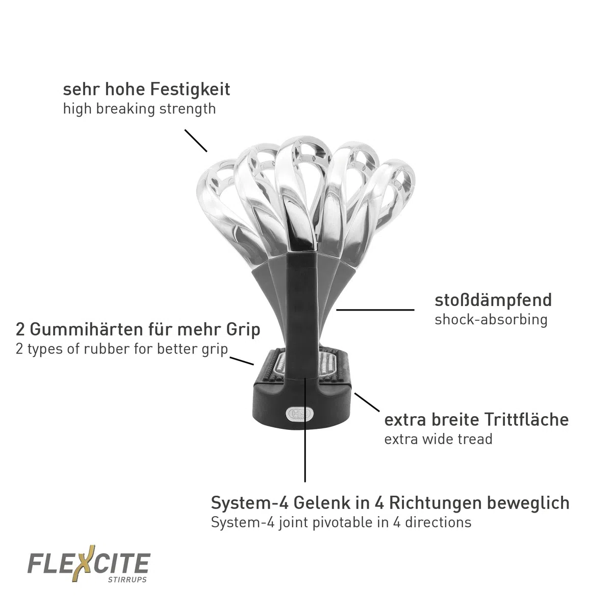 Sprenger Sicherheits-Steigbügel gedreht Flexcite, zur Entlastung des Fußgelenks I Bügel mit einerTrittfläche von 120 mm, gelenkschonend, Edelstahl
