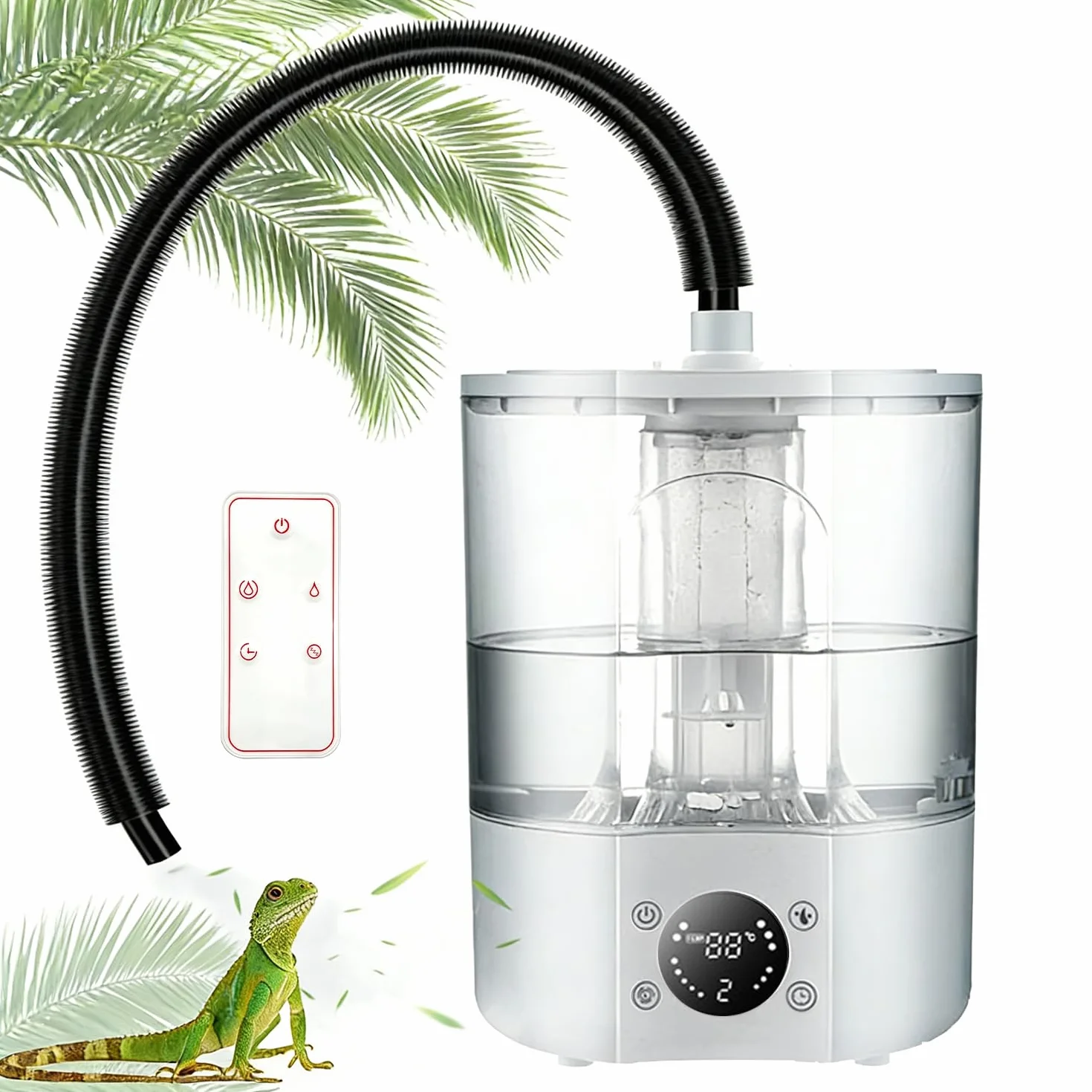 Reptilien Luftbefeuchter, 4L Großem Tank Nebelgerät für Terrarien mit Fernbedienung & 2m Schlauch und Ultraleiser ZerstäUber & Trockenlaufschutz für Amphibien, Reptilien, Nasspflanzen
