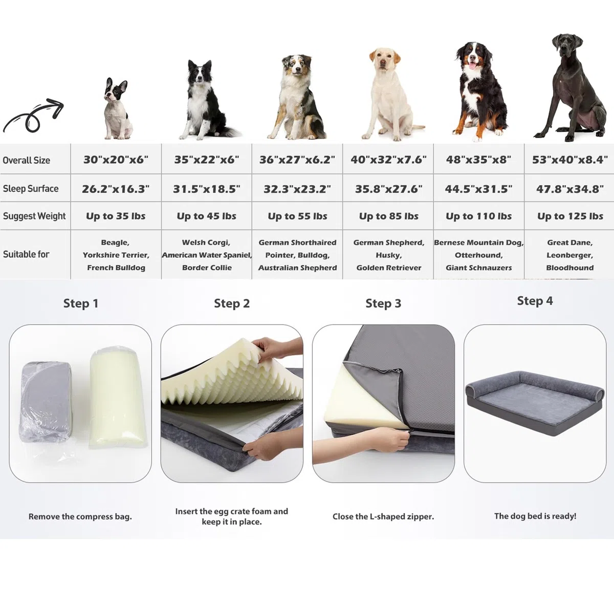 Premium 4-in-1 Hunde-Sofa - Orthopädische Couch Mit Memory Visco Schaumstoff, Abnehmbare Polster, Extra-Dicke Polsterung, Wechsel-Bezug, Waschbar(134x101x20cm)