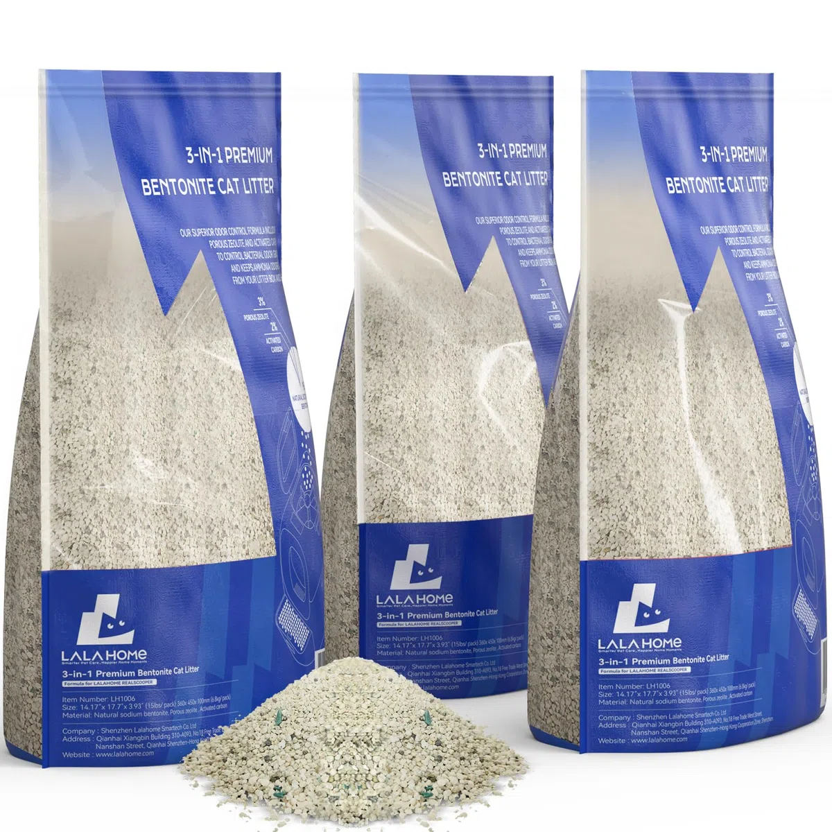 Premium Bentonit Katzenstreu Natriumbasiert, klumpendes Katzenstreu, staubfrei, starke Haltbarkeit, Geruchskontrolle, geruchlose natürliche Mineralformel, Kitty Litter Bluk für RealScooper, 3