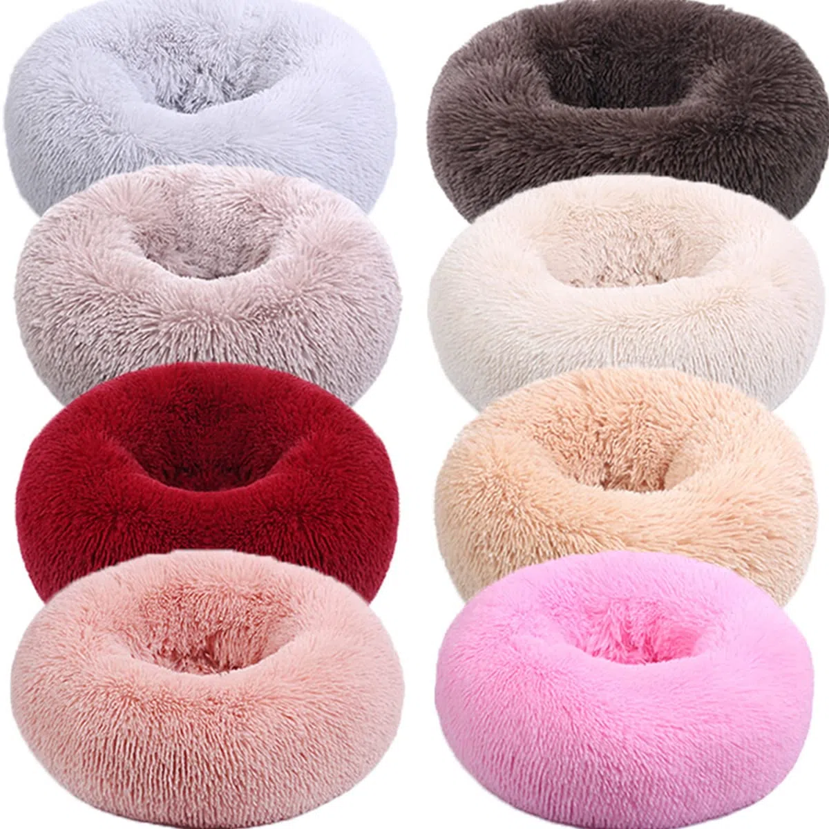 Beruhigendes Hundebett, Anti-Angst-Hundebett, Plüsch-Donut-Hundebett für kleine Hunde, weiches, flauschiges, bequemes Hundebett aus Kunstfell, waschbares kuscheliges Haustierbett, Durchmesser 81 cm