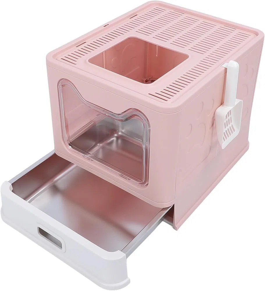 Geschlossene Katzentoilette, Edelstahl Katzentoilette mit Schublade, Deckel und Schaufel für einfache Reinigung