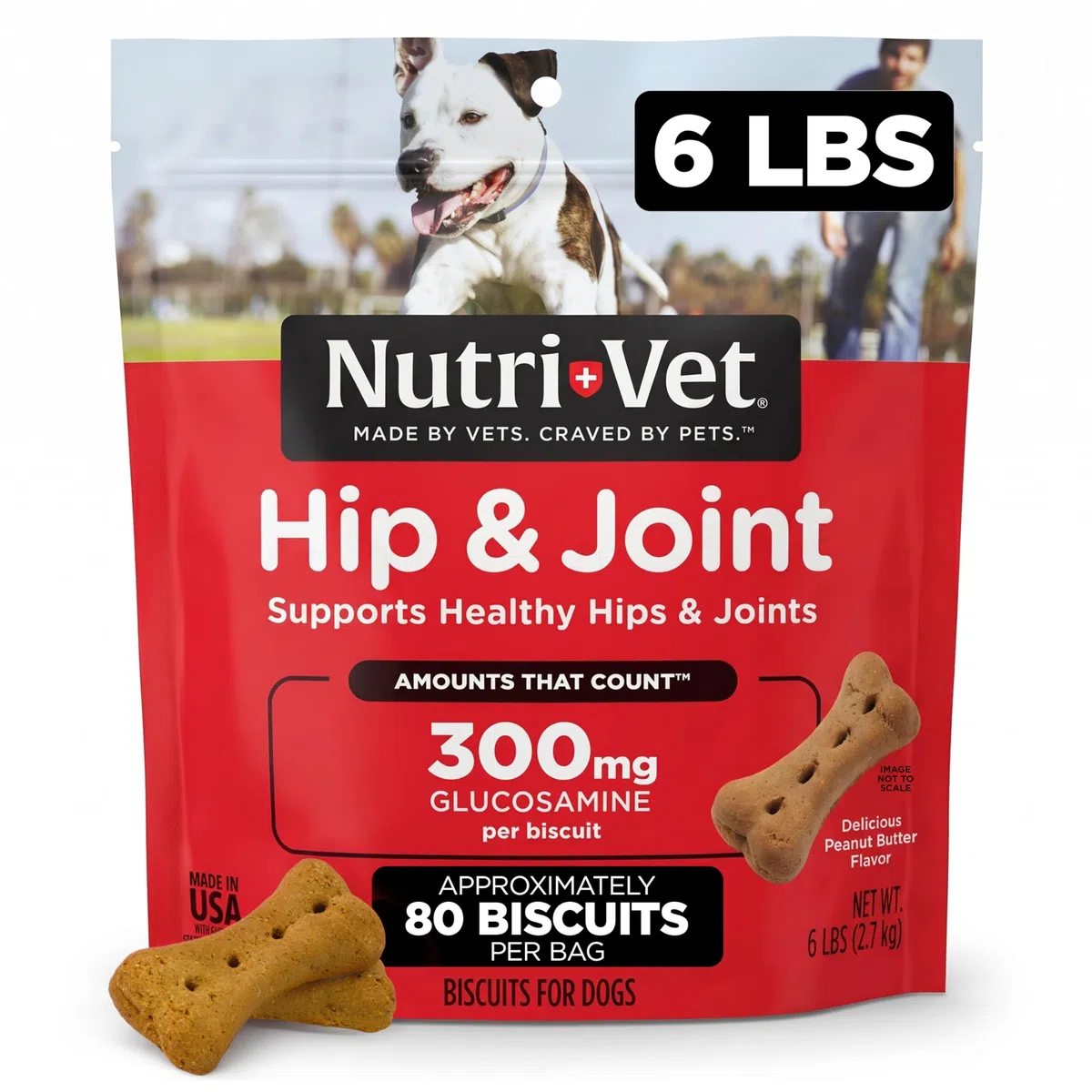 Nutri-Vet Hüft- und Gelenkkekse für Hunde – leckeres Hunde-Glucosamin-Leckerli & Hundegelenk-Ergänzungsmittel – großer Keks mit 300 mg Glucosamin – 2,7 kg
