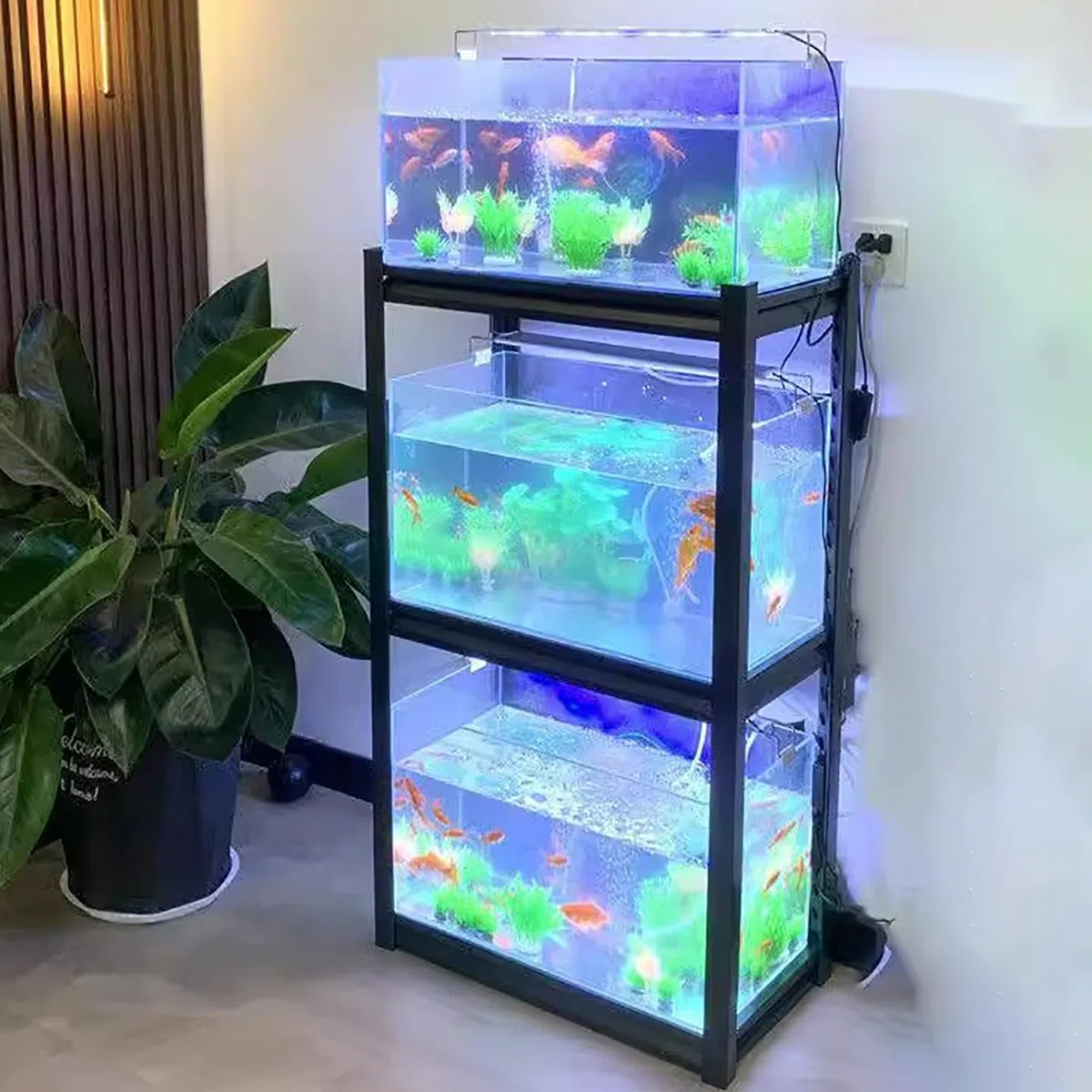 Aquarium Unterschrank Verstellbarer Schildkrötenständer für 3 Fischtanks, Terrarienregale mit Stahlrahmen für Bauernhäuser, Dekorativer Insektentankhalter für Wasserpflanzen(60x30 cm (24 x 12in))