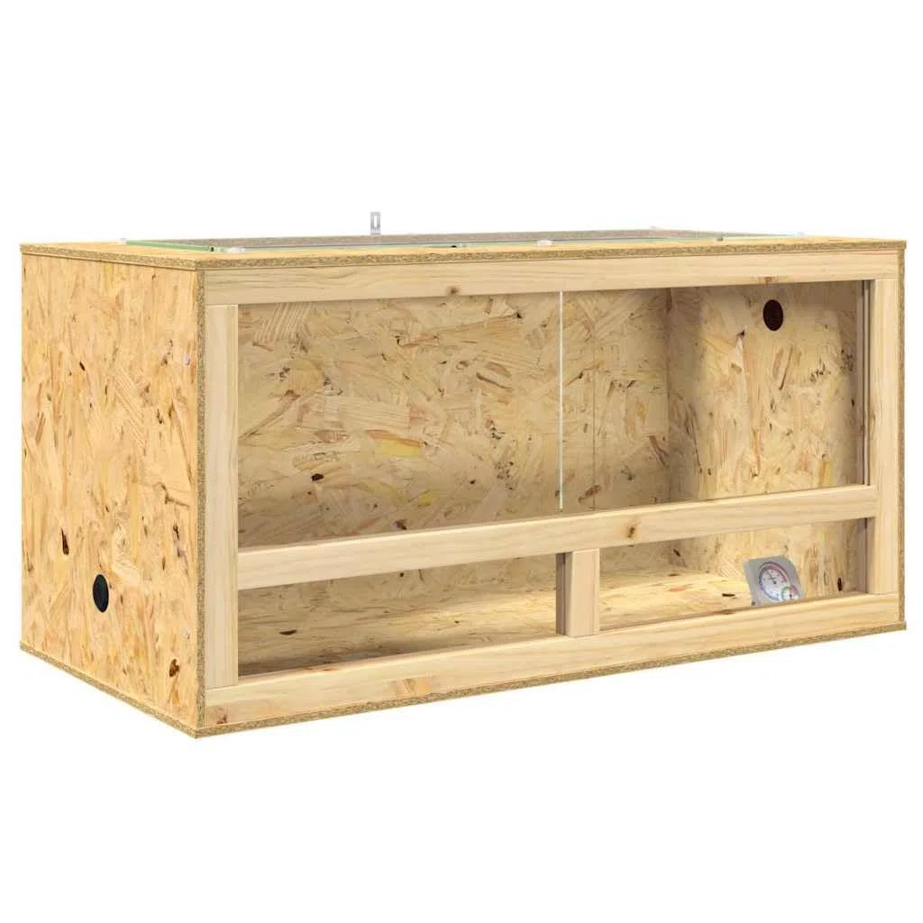 Rechteckiges OSB Terrarium Braun 100 x 50 x 50 cm mit Thermometer für Reptilien und Amphibien, robuste Konstruktion und Pflegeleichte Oberfläche