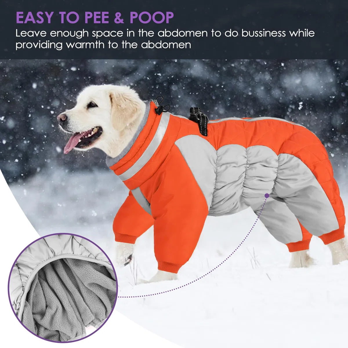 SUNFURA Hundejacke Ganzkörperjacke Warme Fleecejacke Für Große Hunde Wintermäntel Rollkragen Mit Reflektierendem Geschirr Schneeanzug Hundejacken