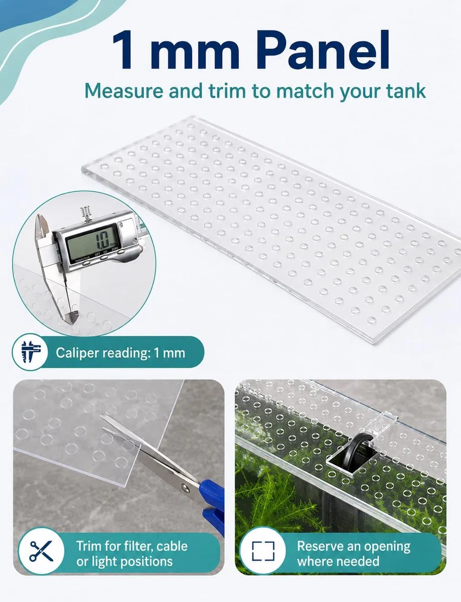 Klarer Aquariumdeckel, 1 mm Polycarbonat, Futterfenster zum Zuschneiden(100x40cm)