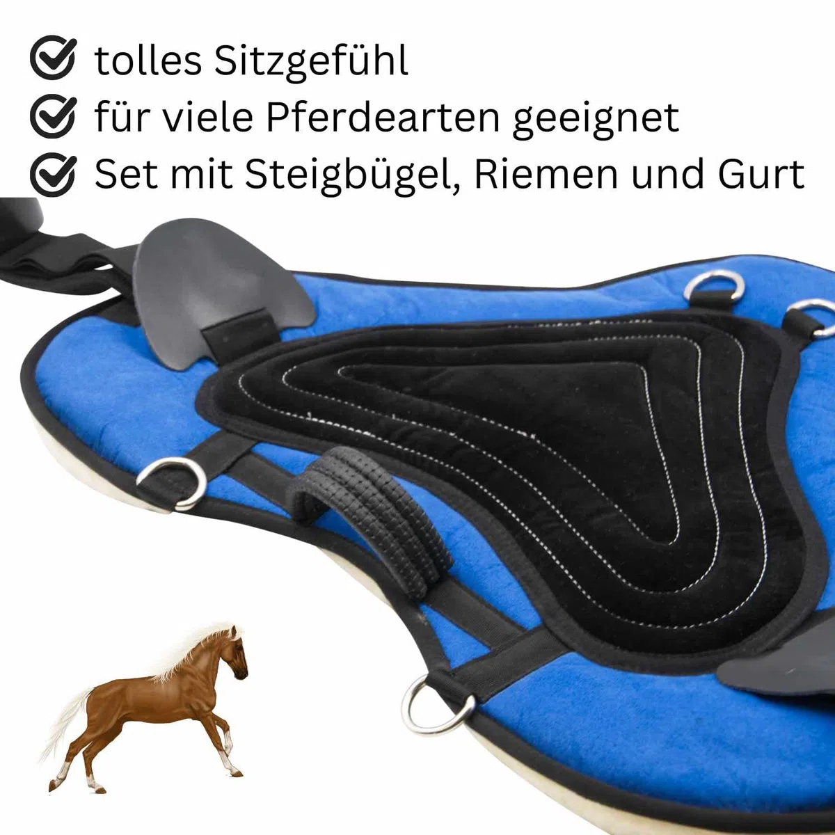 AMKA Soft Seat Bareback Pad Reitpad Reitkissen weich gepolstert mit Sattelgurt, Warmblut