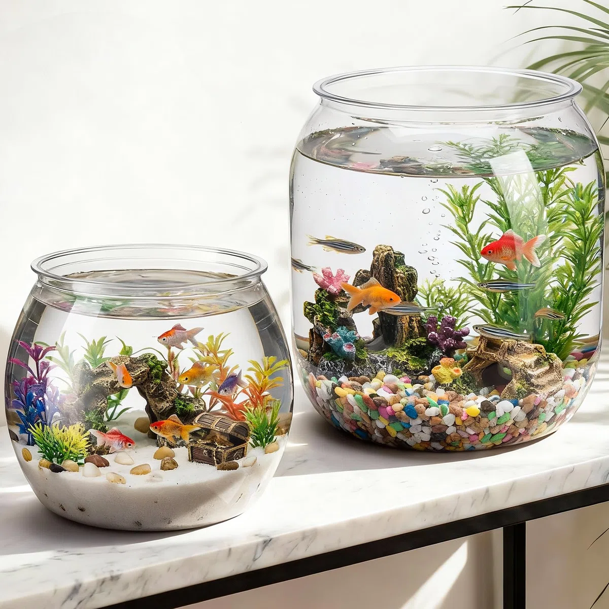 Kunststoff-Fischschale, 2 Stück, groß, rund, transparent, Betta-Aquarium, bruchsicher, Hydrokultur-Pflanzgefäß, Mehrzweckbehälter für Terrarium, Blumenvase, Tafelaufsatz