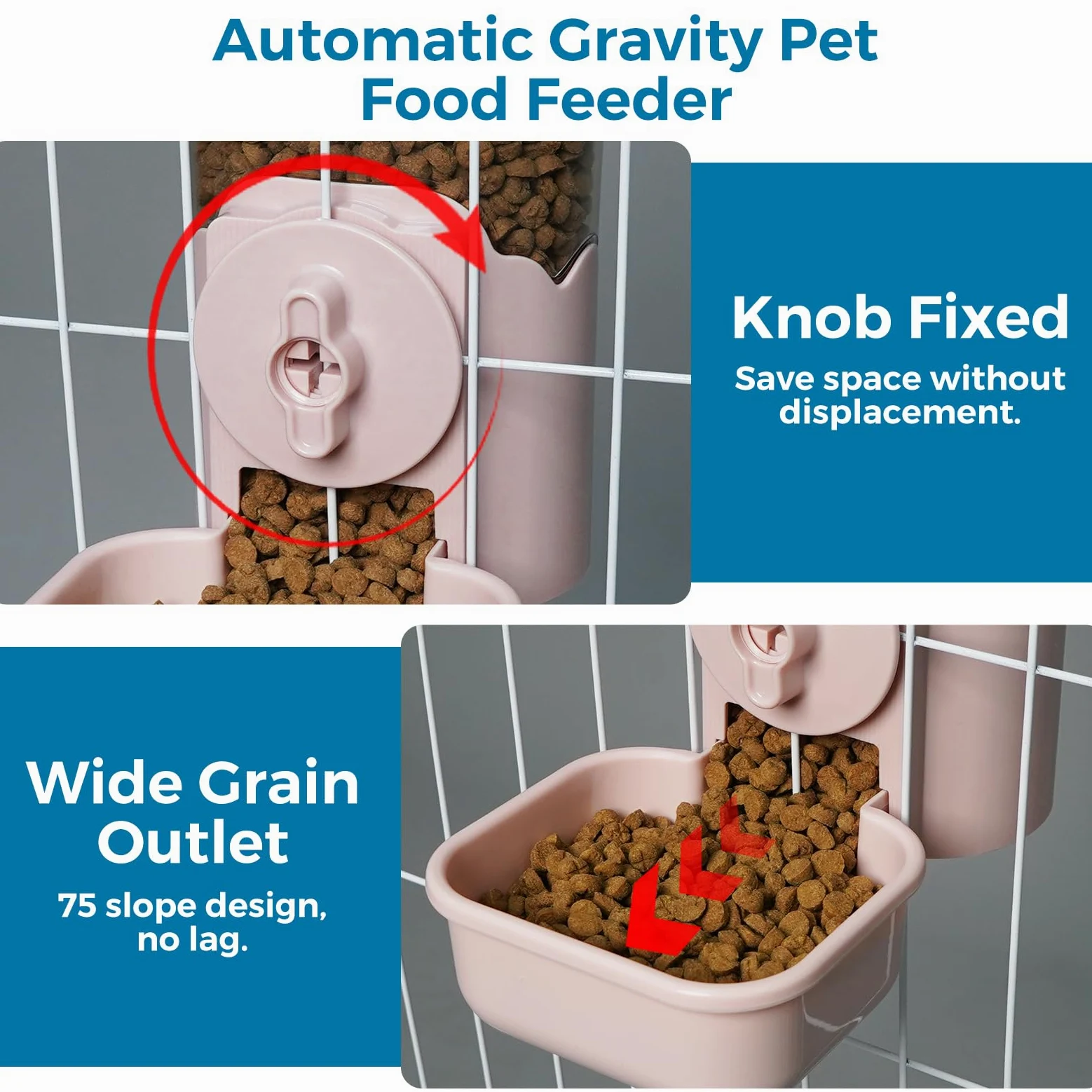 Vannon Automatischer Futterspender für Kleintiere, 1000 ml, Schwerkraft-Futterspender für Käfig, Futternapf für Kaninchen, Welpen, Katzen, Frettchen, Meerschweinchen, Chinchilla, Papagei, Rosa