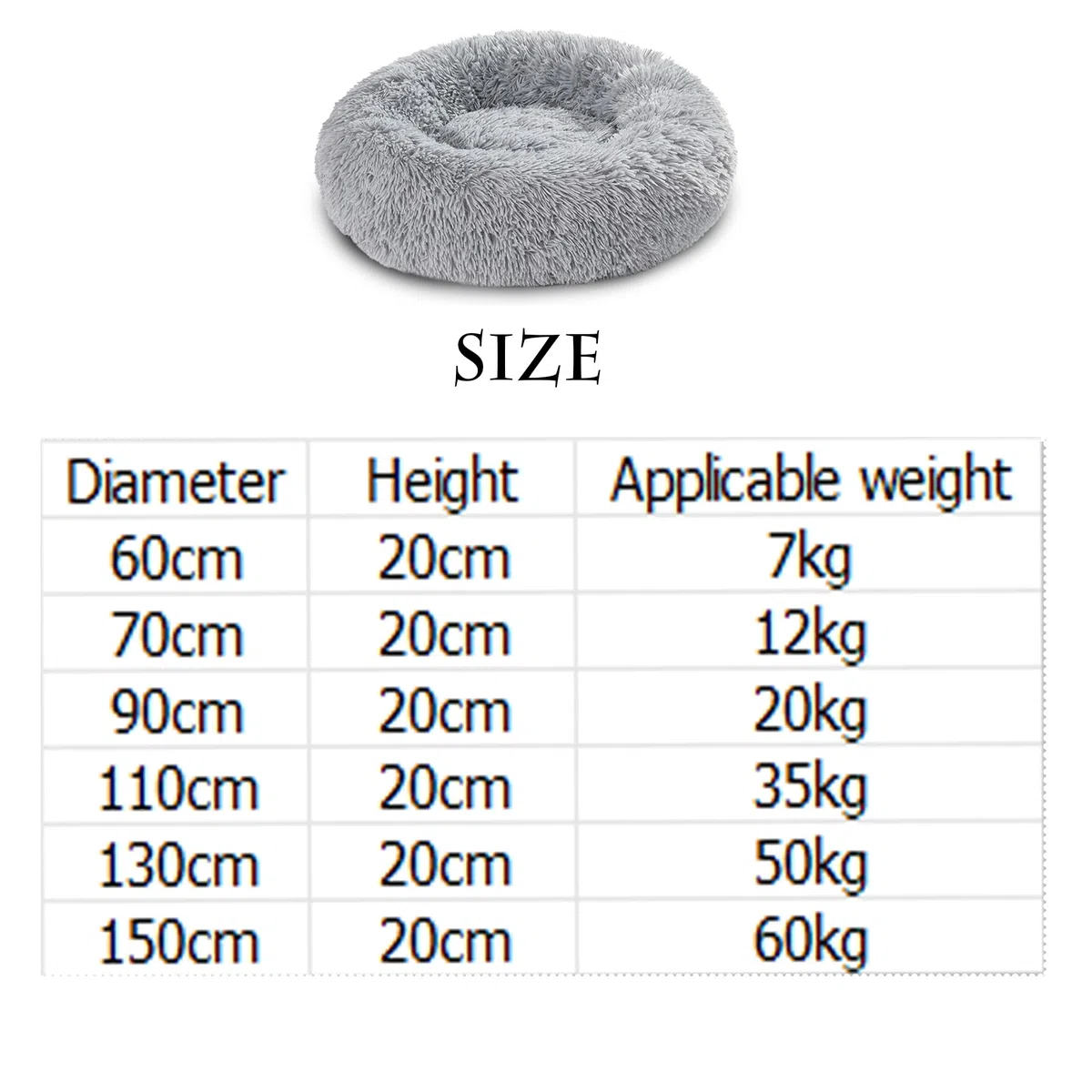 Plüsch-Donut-Kuschel-Hundebett, rund, waschbar, Anti-Angstzustände, flauschiges Haustierkissen, rutschfest, mittelgroß, weich, warm (150 x 150 x 20 cm, Beige)