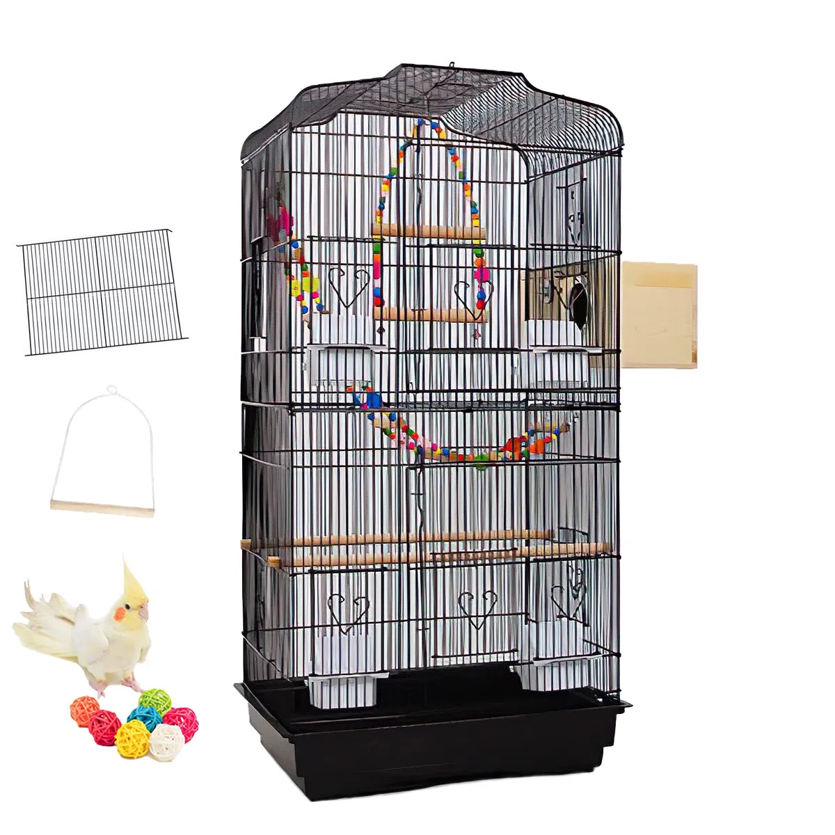 Vogelkäfig Wellensittiche Groß Vogelvoliere Vogelbauer Vogelhaus Käfig für Papagei Kanarienvogel mit Zubehör Nistkasten Spielzeug Sitzstangen Schaukel Rattan Bälle Leiter Trennwand Trenngitter