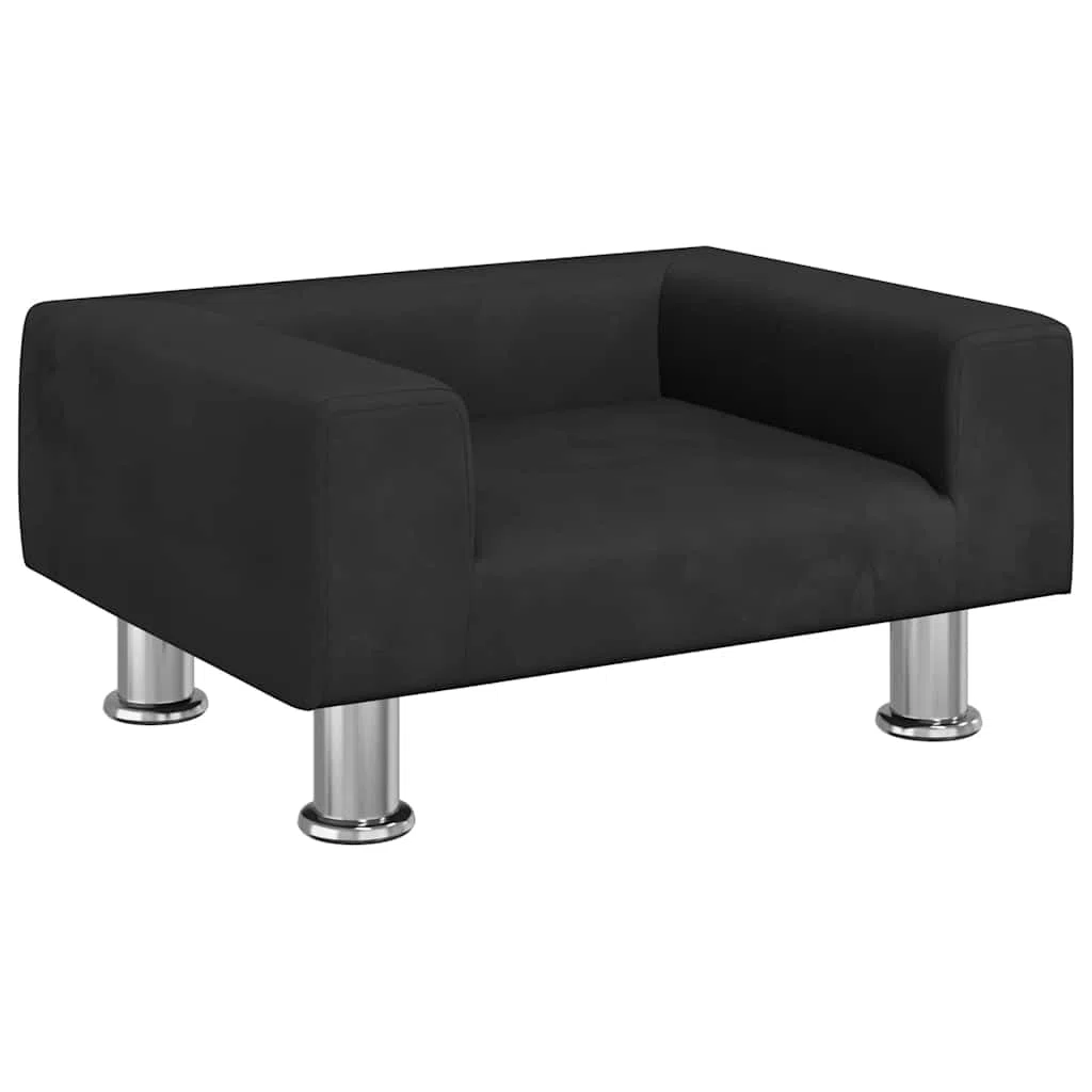 Hundesofa Samt Schwarz 50x40x26,5 cm | Massiv Kiefernholzrahmen, 4 Stahlfüße, für Wohnzimmer und Schlafzimmer