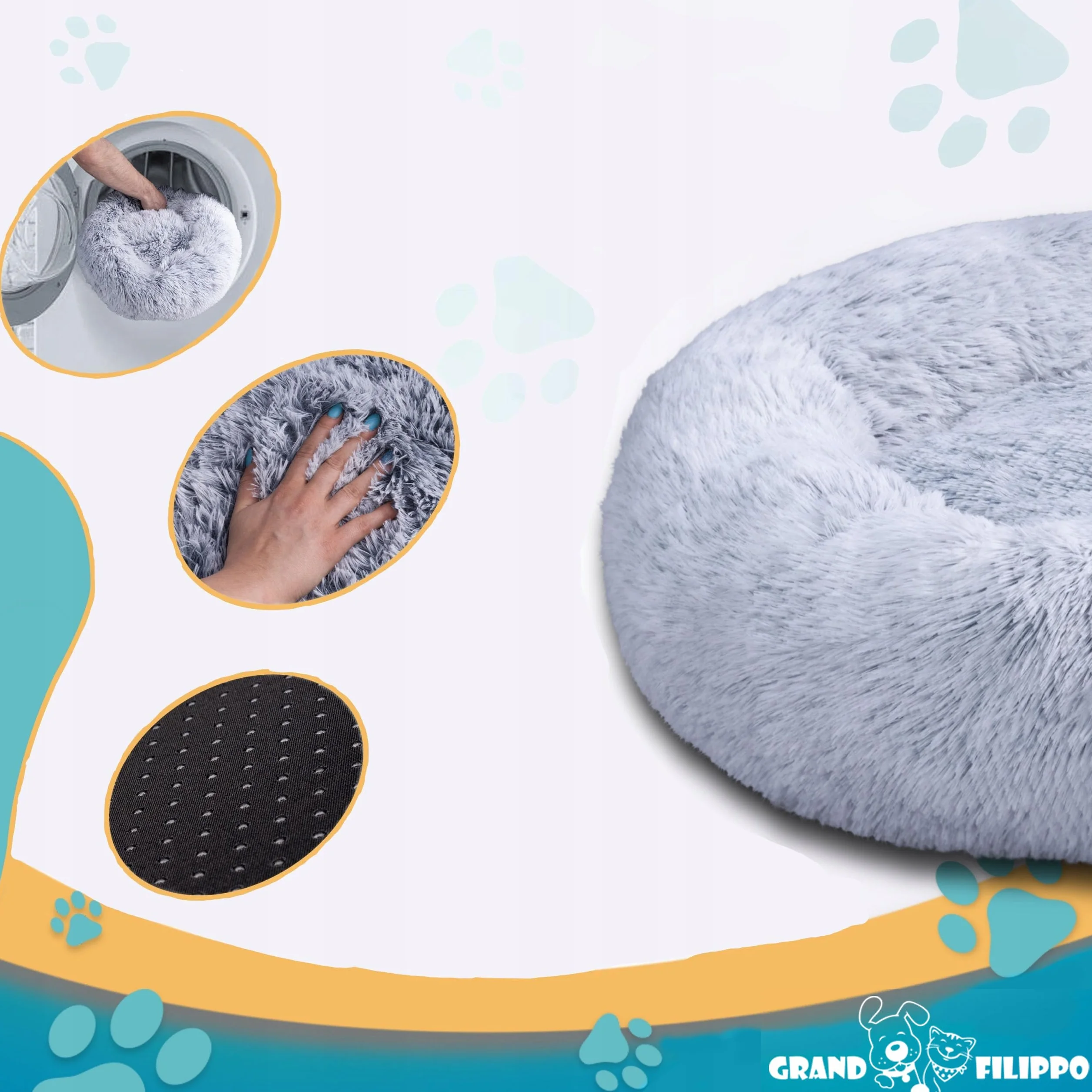 Fluffy Hundebett mit waschbarem Bezug 120 cm - Handgefertigt Hundebett Flauschig - Hundekissen Flauschig - Katzenbett Maschinenwaschbar - Rund Katzenbett Beige