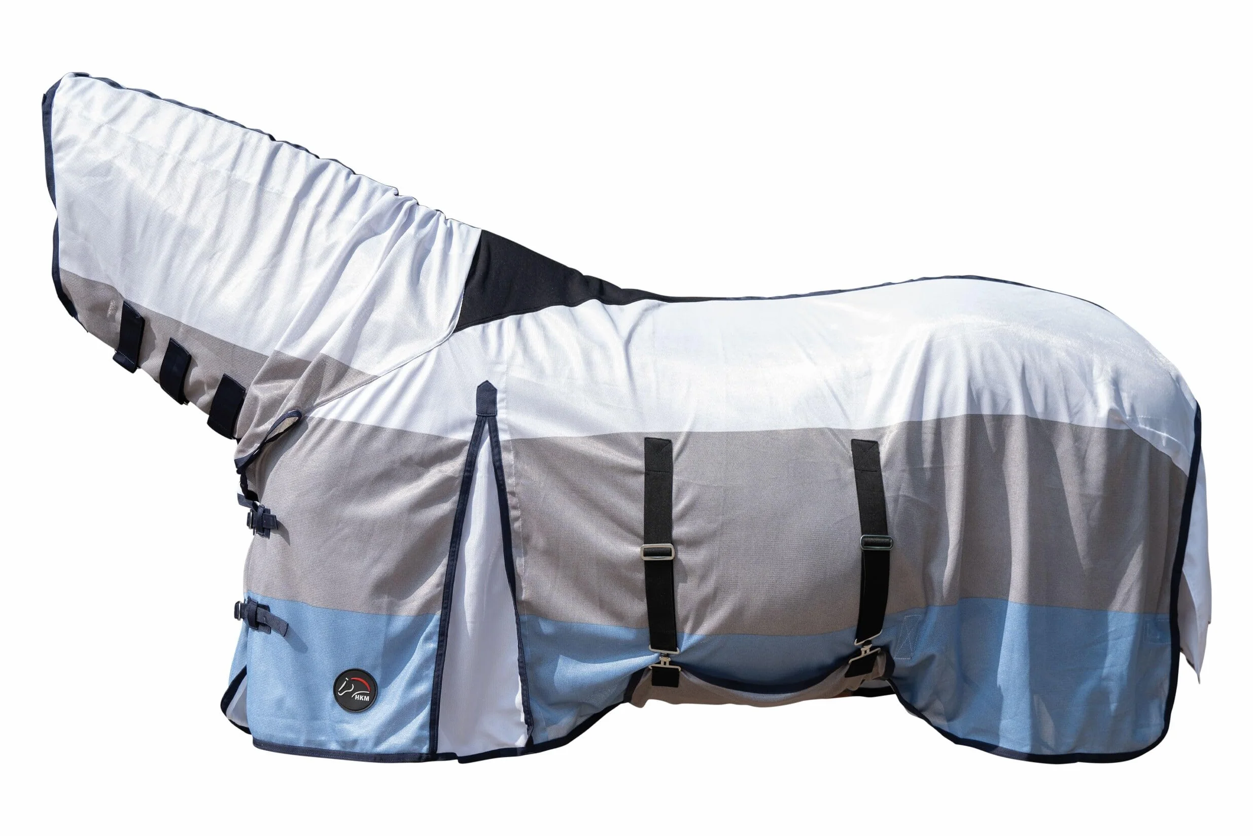 HKM Strong Fliegendecke mit Halsteil, Blau/Weiß/Grau, 155
