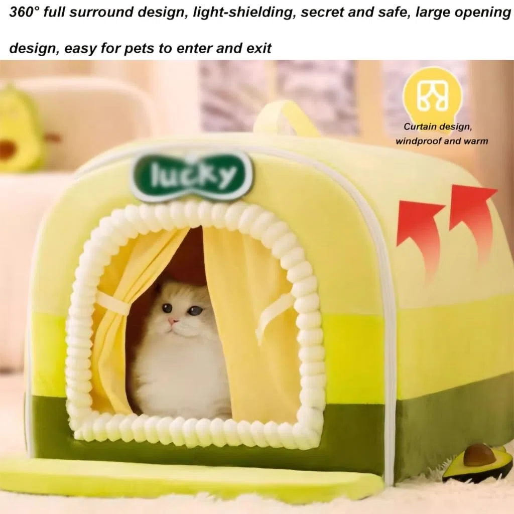 Katzenbett-Höhlenhaus, Haustierhaus mit flauschigem Bezug, Katzenbetten for Hauskatzen, abnehmbare, waschbare Plüsch-Katzenhöhle, for Kätzchen, Kaninchen, Hunde(Green,19.6 * 15.7 * 13.7 inch)